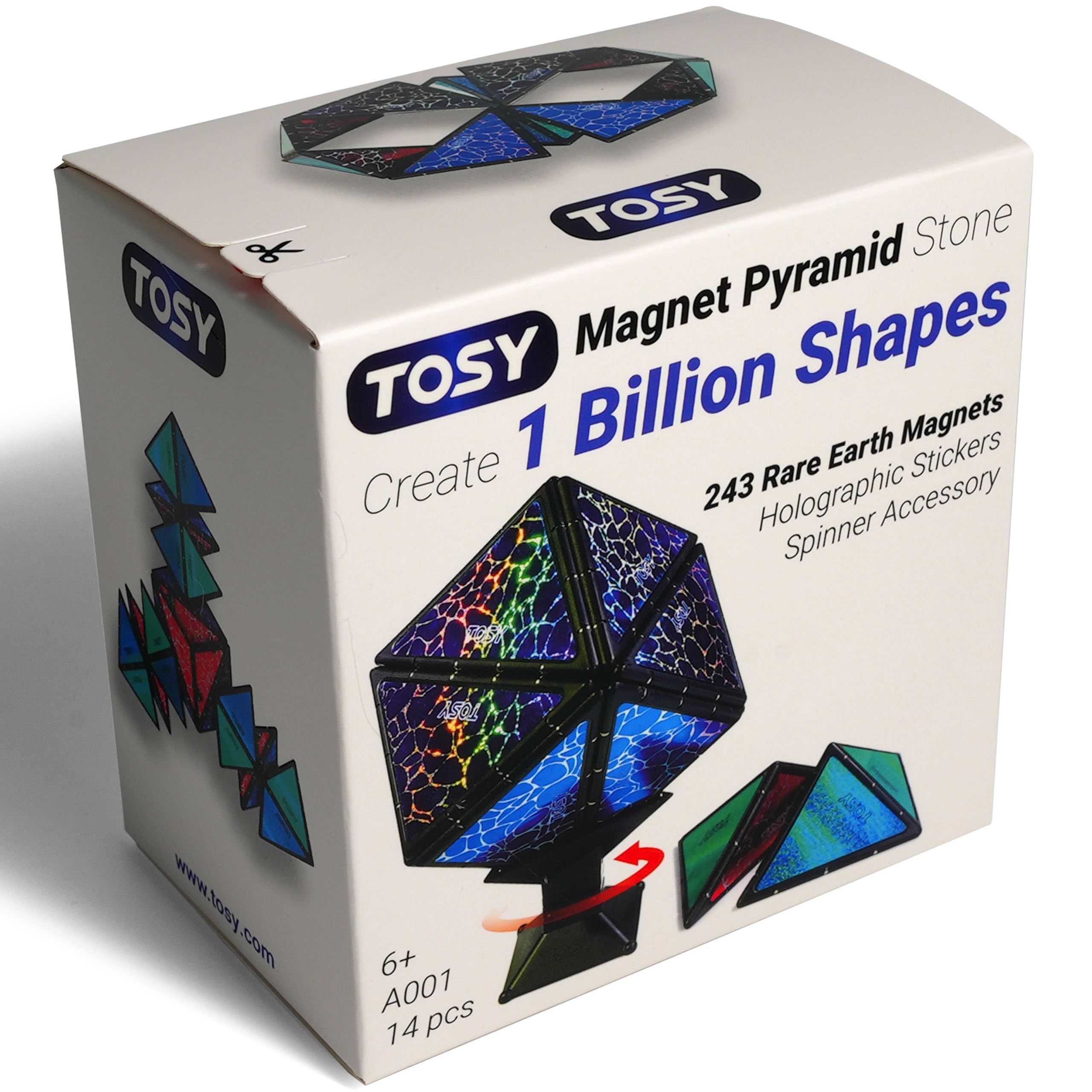 TOSY Magnet Pyramid Stone - 1 Cube Transforms into 1 Billion Shapes, 243 Rare Earth Magnets, Holographic Design, Spinner Accessory, Fidget/Puzzle/Sensory/STEAM Toy, Christmas Birthday Gift