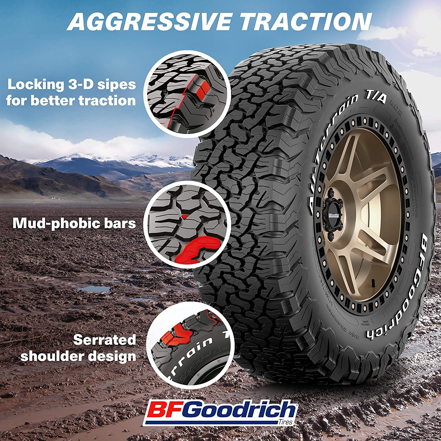 BFGoodrich All Terrain T/A KO2 Radial Car Tire for Light Trucks, SUVs, and Crossovers,33x10.50R15/C 114R