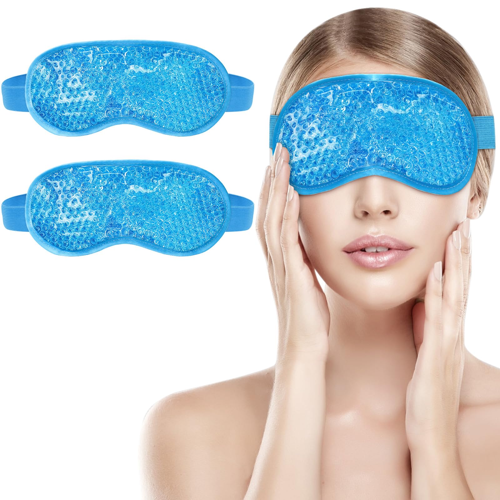2Pack Cold Cooling Eye Mask, Reusable Hot Colder Therapy Gel Bead with Plush Backing for Puffiness Migraine Stress Relief Skin Care Dry Eyes