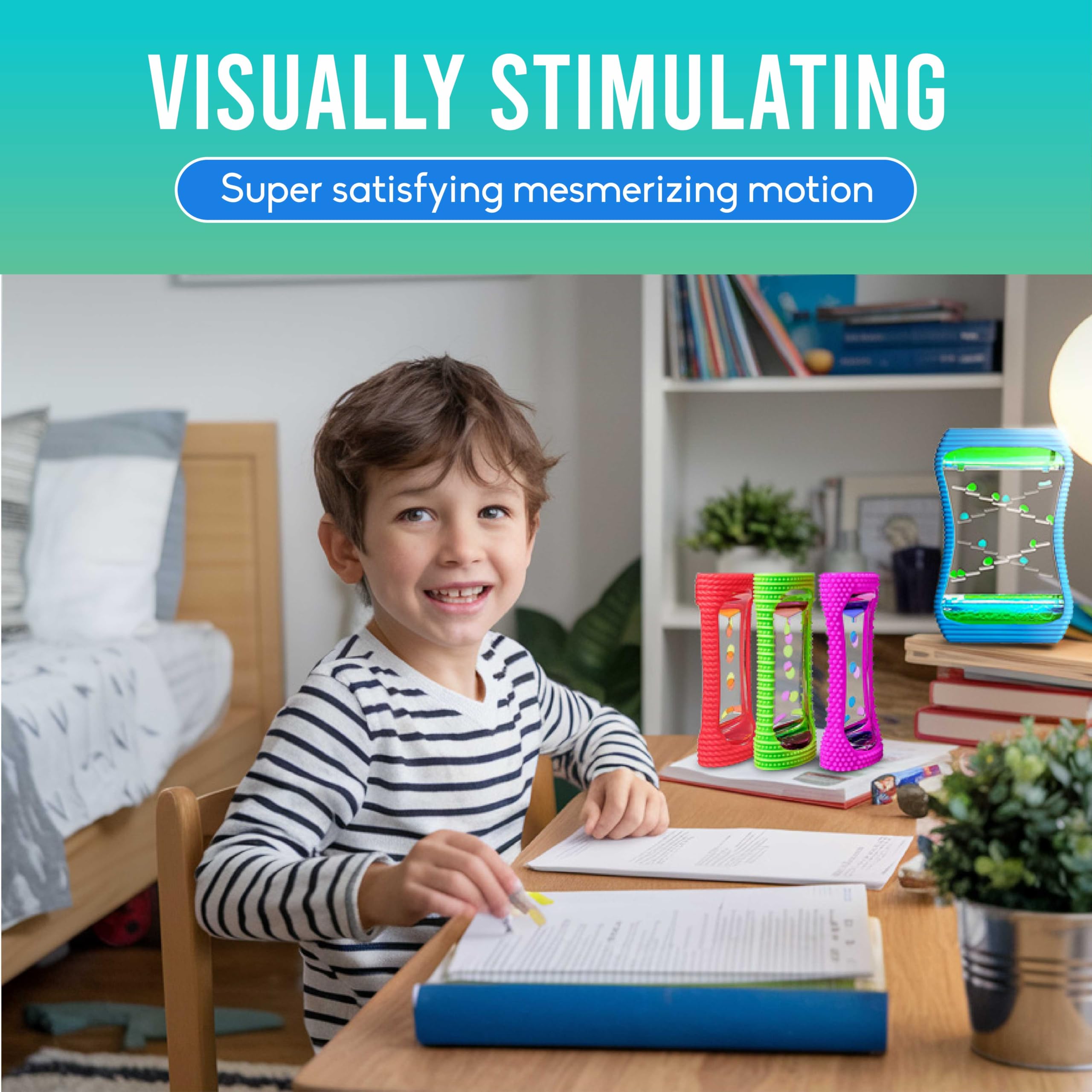 BUNMO Stocking Stuffers for Kids - Liquid Motion Bubbler Sensory Toys - Liquid Timer - Kids Stocking Stuffers - Colorful Bubble Fidget Timer for Desk & Travel - Large 4 Pack