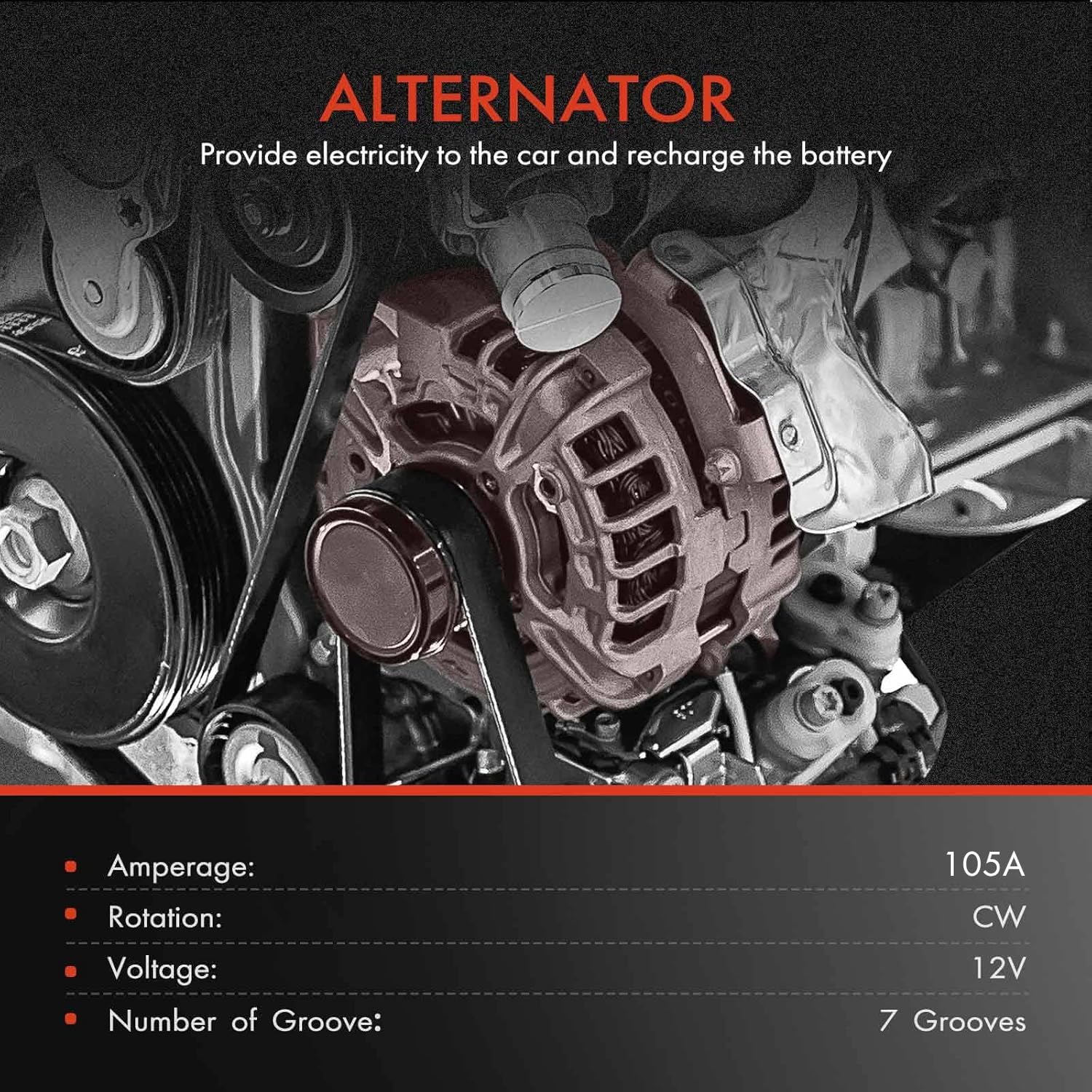A-Premium Alternator Compatible with Honda CR-V CRV 2007-2009, Civic 2006-2010, Accord 2003-2007, Element 2003-2009 & Acura CSX 2006-2008, TSX 2004-2008, 2.0L 2.4L, 12V 105A CW, Replace# 1042104732