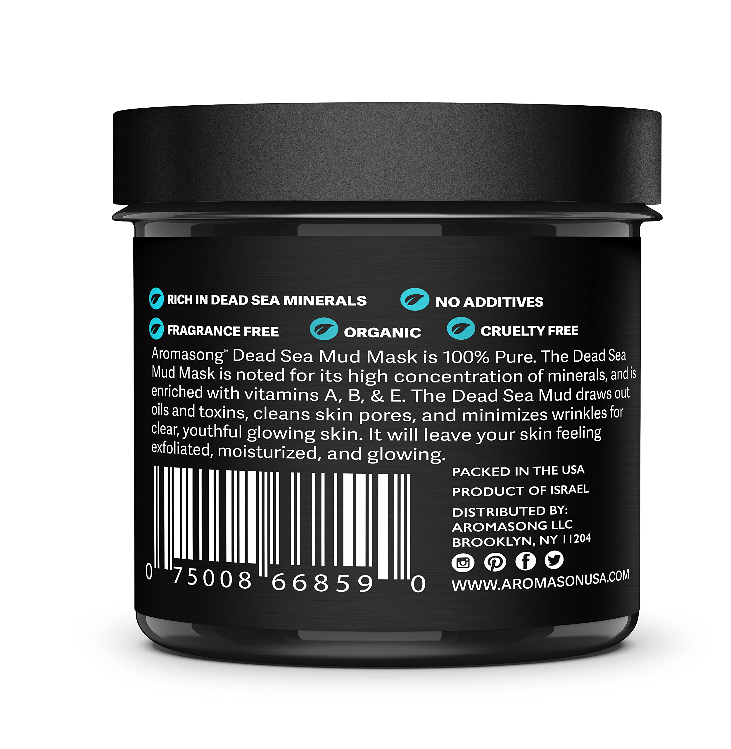 Aromasong 100% Pure Dead Sea Mud Mask for Face and Body - Spa Quality Pore Minimizer for Face & Oily Skin, Cleansing Natural Skin Care for Women and Men - 8 oz
