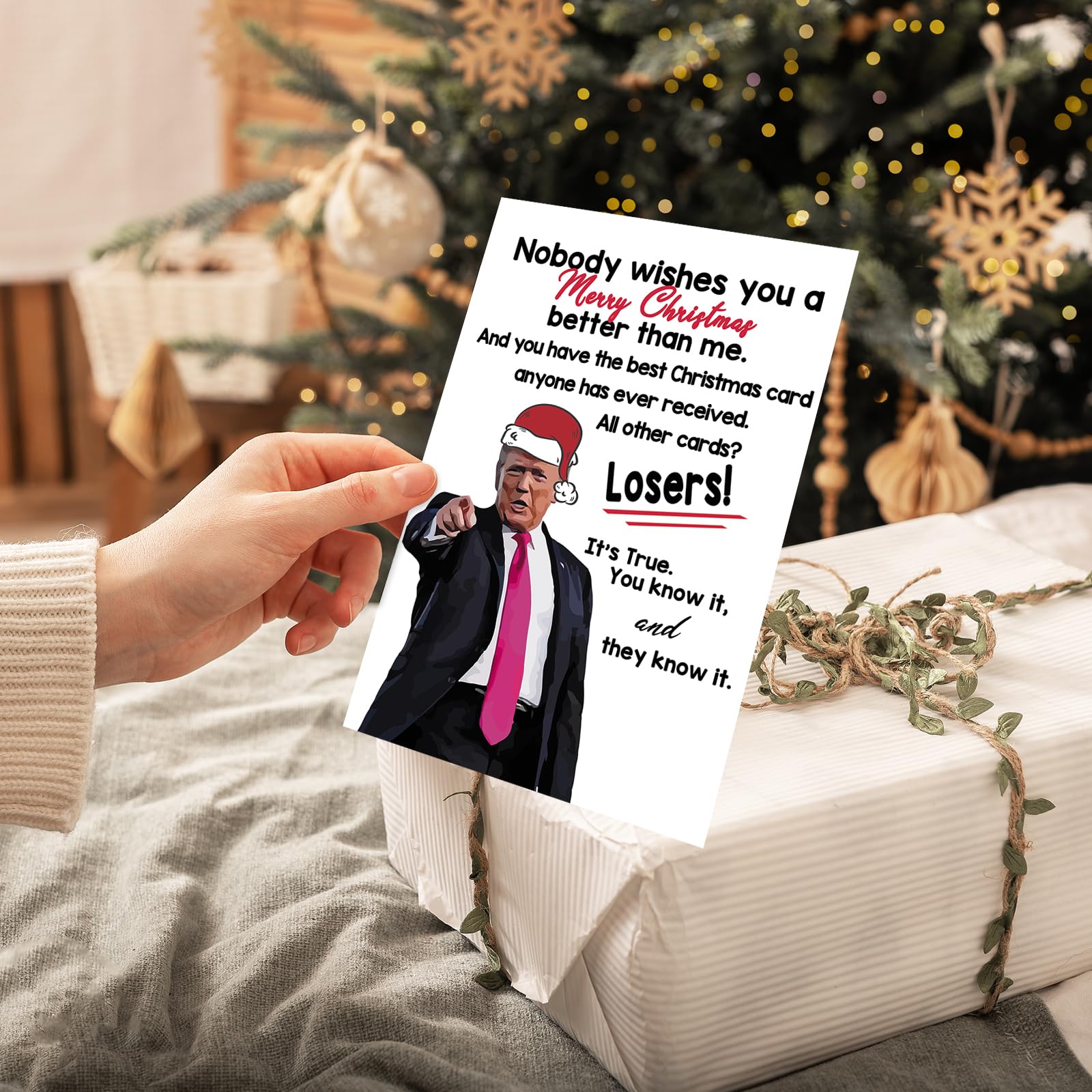 FANCYLUCKY Funny Trump Christmas Card for Wife Husband, Humor Christmas Gifts for Women Men, Happy Xmas Card for Mom Dad, Trump Themed Holiday Greeting Card for Her Him