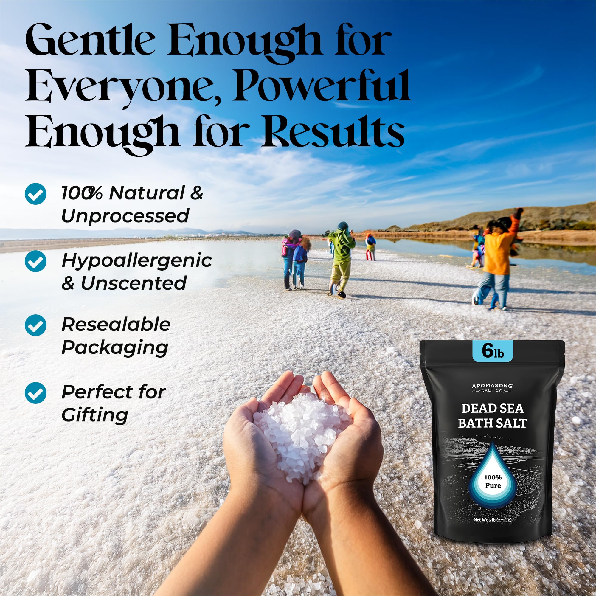 Aromasong Dead Sea Salt Bath Soak 6 Lbs. Bulk Pack – 100% Natural Dead Sea Salts for Soaking, Relaxation, and Detoxification of Skin, Dead Sea Salts for Bath to Rejuvenate and Refresh.