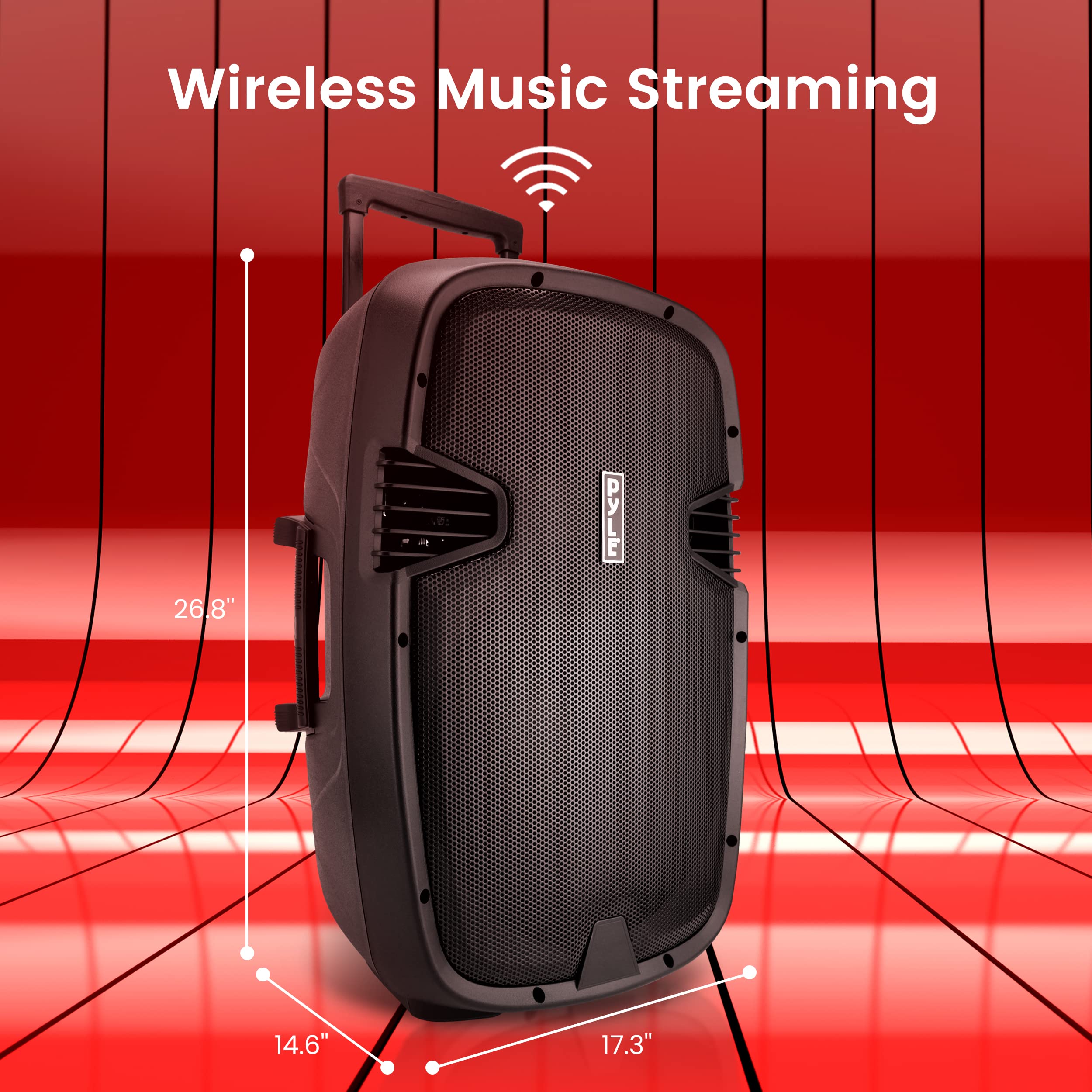 Pyle 1600 Watt, 15" Bluetooth PA Speaker-Indoor/Outdoor Portable Sound System with (2) UHF Wireless Microphones Rechargeable Battery, Audio Recording, USB/SD Readers, FM Radio (PPHP1535WMU),Black