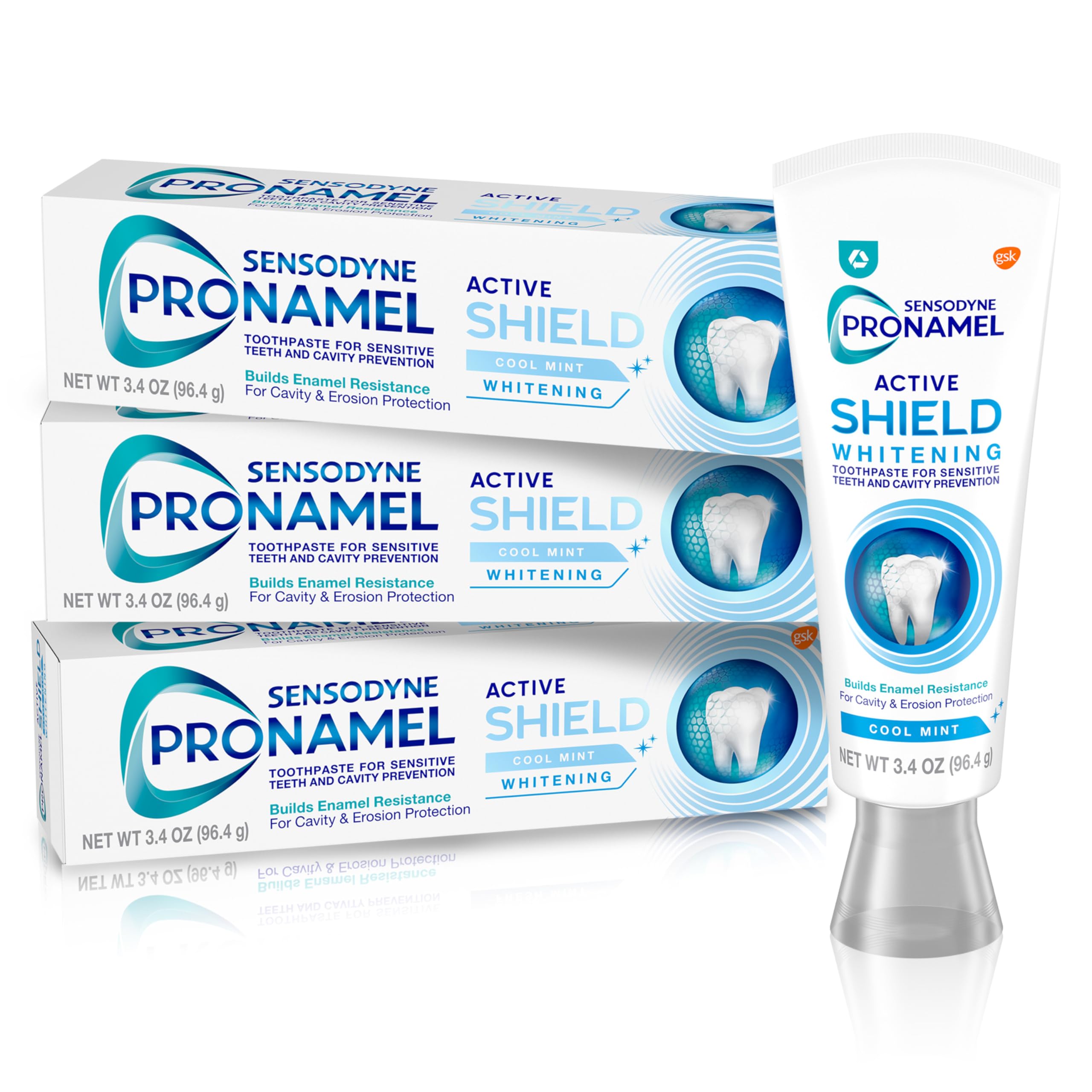 Sensodyne Pronamel Active Shield Whitening Enamel Toothpaste, Cool Mint - 3.4 Ounces x 3