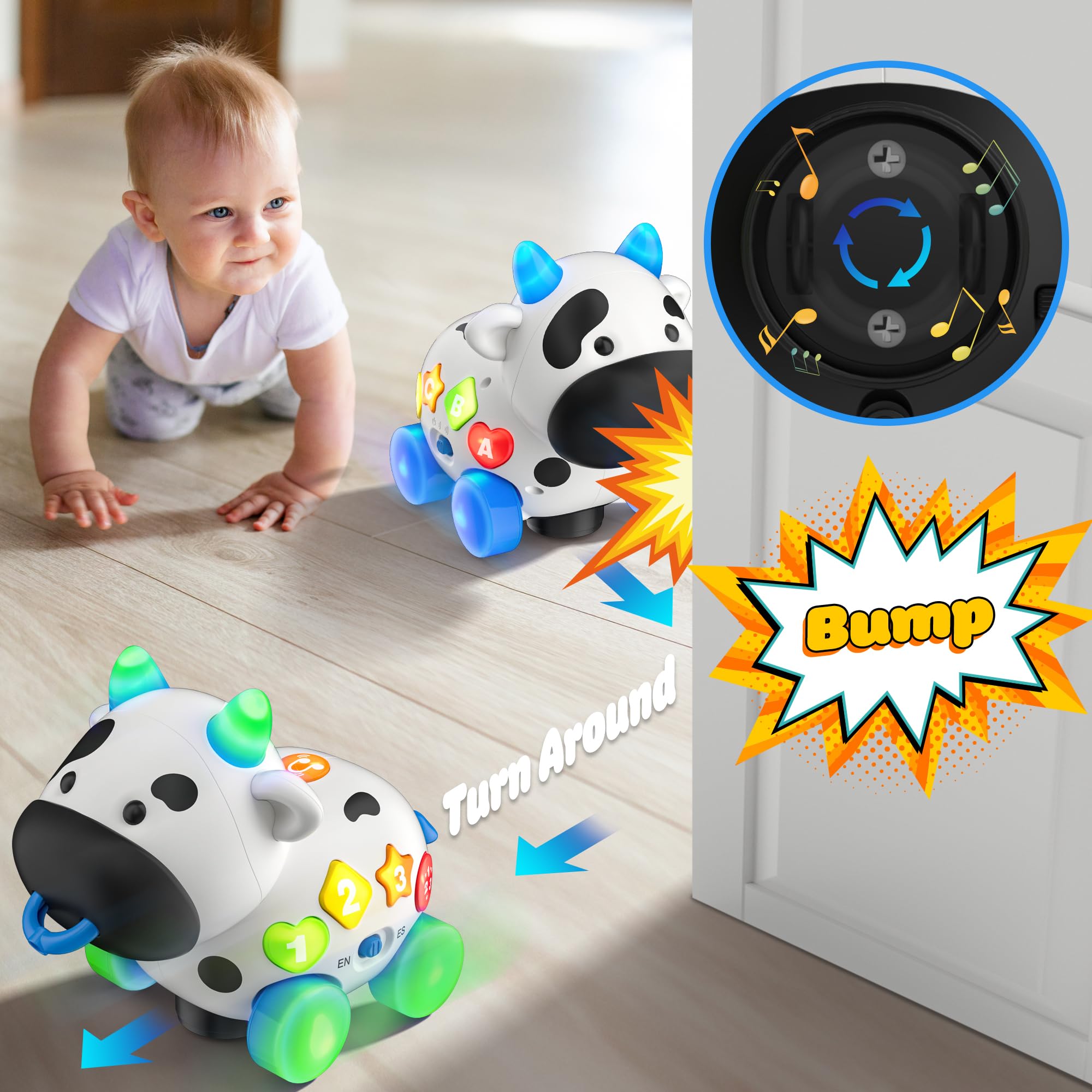 Toddler Toys for 1+ Year Old Boy Girl Gifts, Blingual Musical Cow Baby Toy 6-12-18 Months, Educational Learning Toys for Toddlers 1-3, 1st Birthday