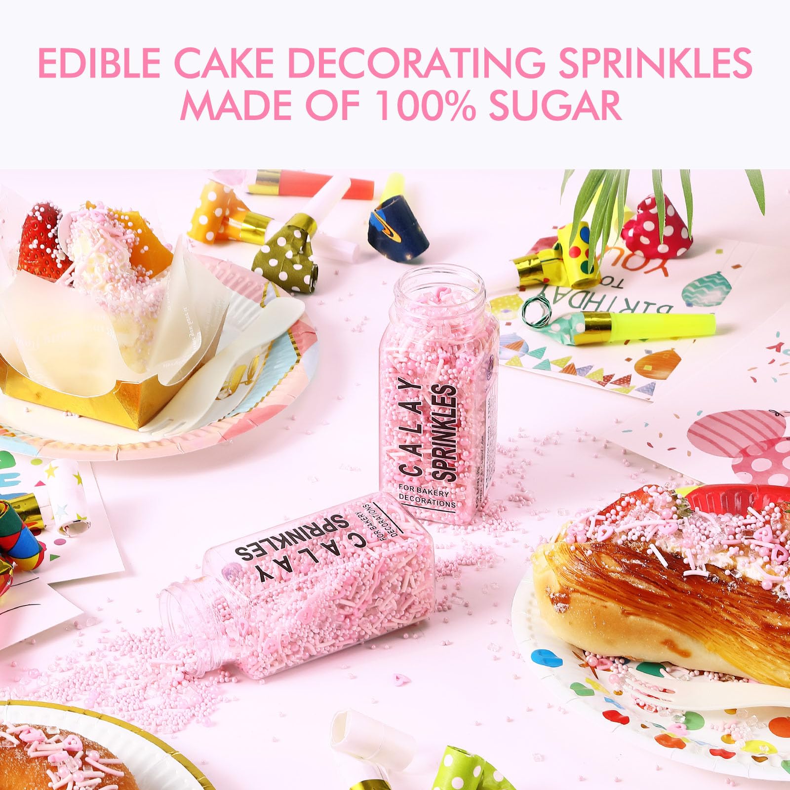 Pink Sprinkles, Edible Sprinkles, Valentine's Day Sprinkles, Cupcake Sprinkles, Cookie Sprinkles, Ice Cream Sprinkles, pink jimmies, 95g / 3.35oz, Suitable for Various Holiday Themed Cake Decorations.