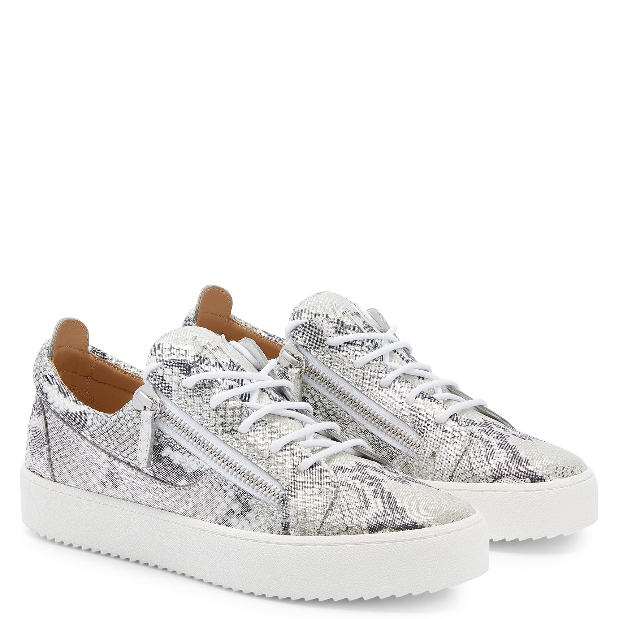 Giuseppe Zanotti, Frankie Reptile-Print Low-Top Sneakers, 12, Silver