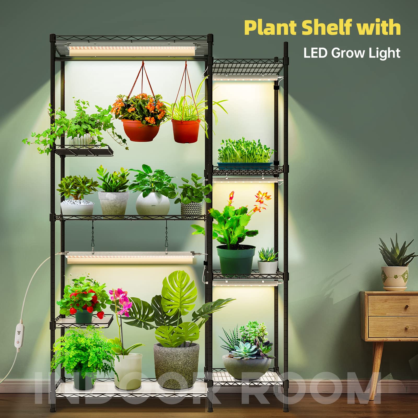 Bstrip Plant Shelf with Grow Lights, Grow Light Shelf with 78W T5 Full Spectrum Grow Light , Plant Stand with Grow Light , Color Change Plant Light with Timer (41.4" L x 13.8" W x 63" H)