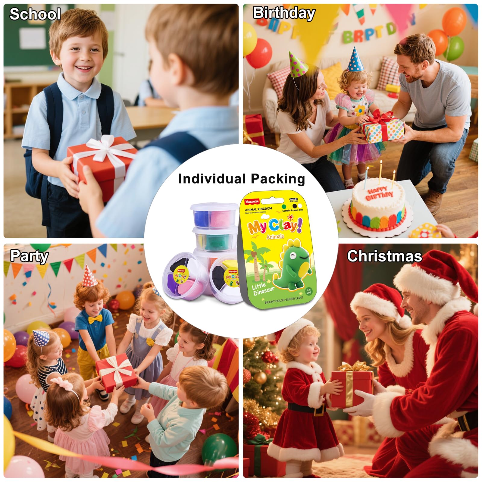 Air Dry Clay for Kids, 12 Animals Modeling Clay Kit with 8 Sculpting Tools and Clear Acrylic Sheet, Soft & Non-Sticky, Safe & Non-Toxic Magic Clays, DIY Arts & Crafts Creative Gift for Boys & Girls