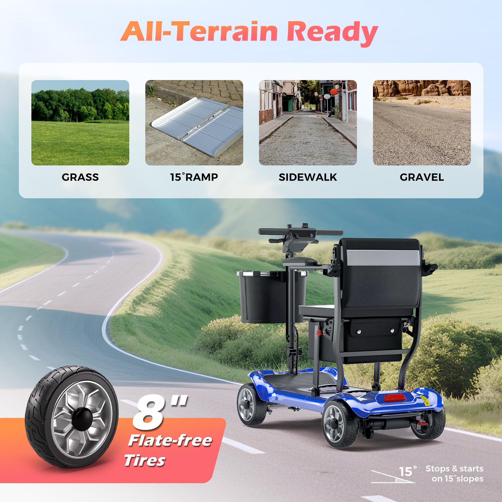 Lightweight Mobility Scooter for Adults & Seniors - Cruise & Airport Approved, 43lb Foldable Portable Motorized Scooters with Removable Lithium Battery for 12.4 Miles Travel, 300lb Capacity, Blue
