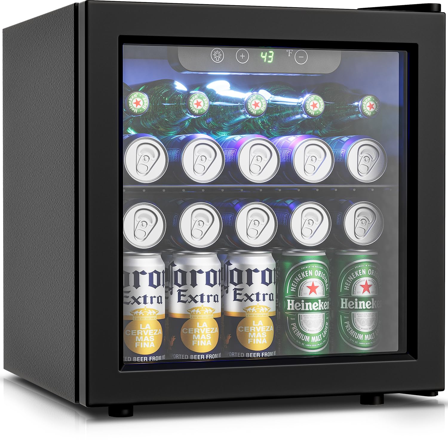 Feelfunn Beverage Refrigerator Cooler - 12 Bottle 55 Can Mini Fridge with Glass Door, Soda Wine Beer Drink Fridge - Small Refrigerator for Office Home Bedroom Dorm Bar, 1.3 Cu.Ft, Black