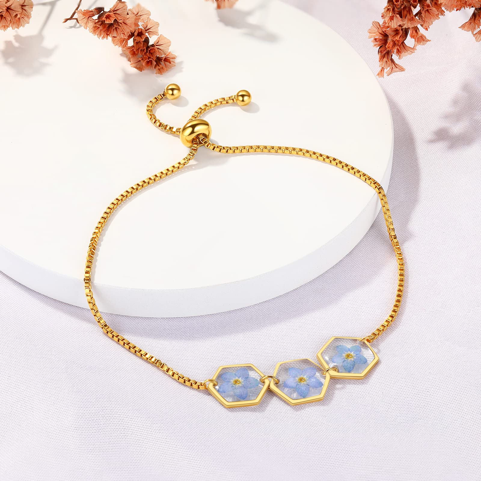 Forget-Me-Not Pressed Wildflower Bracelet | Personalized Handmade Bracelet | Real Wildflowers Bracelet | Alaska State Flower Bracelet | Gold Pressed Flower Bracelet | Gift For Her