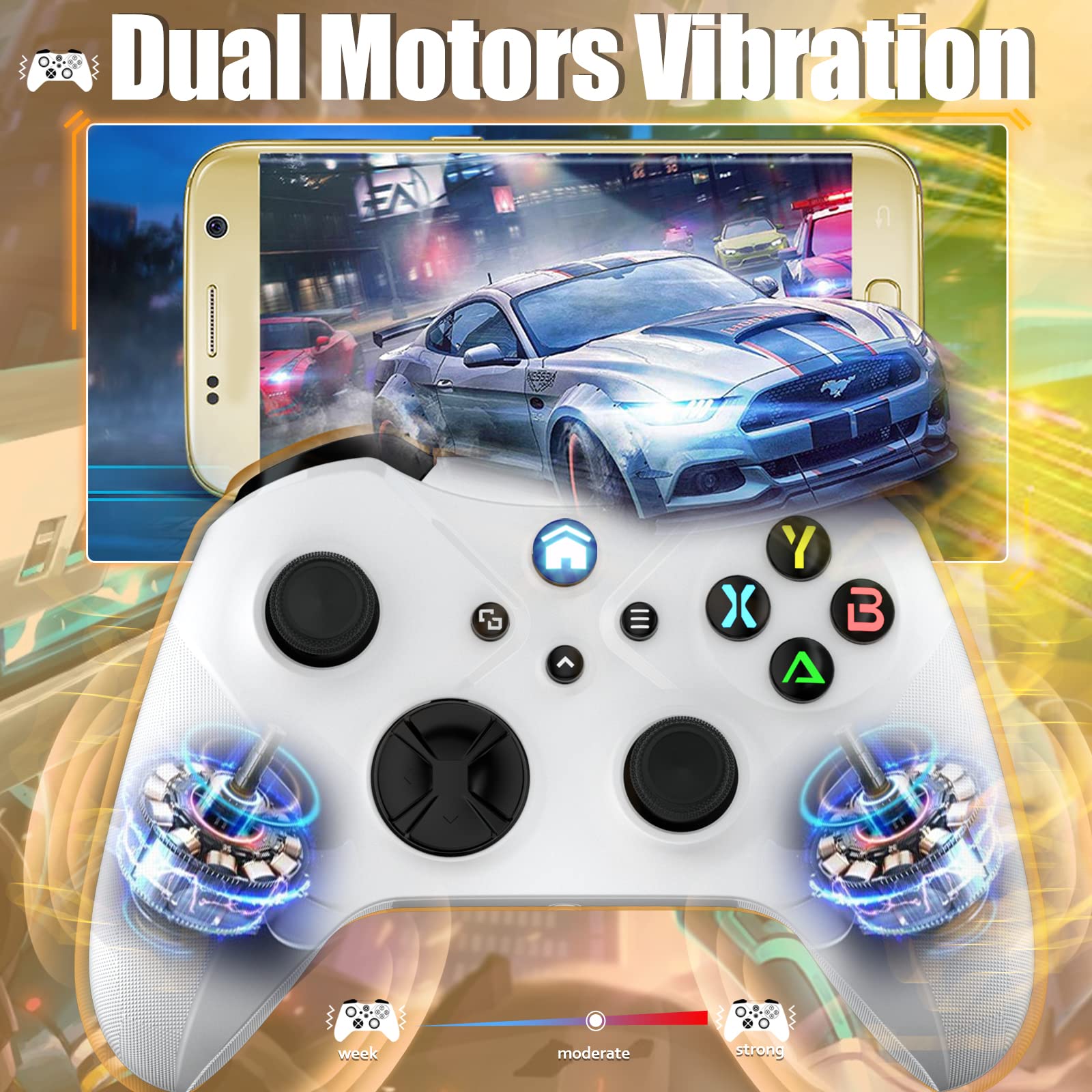 Dinosoo Wireless Controller for Android Windows PC Steam Games, Dual Vibration TURBO Macro Function Hall Trigger 3.5mm Headphone Jack - White (Can't Connect to X for Now)
