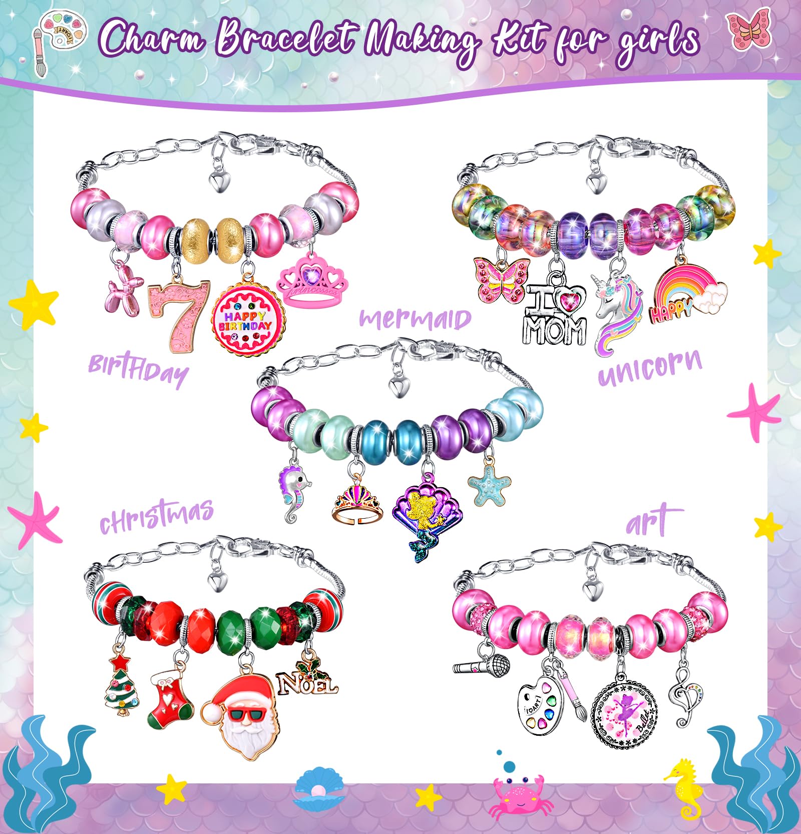 Charm Bracelet Making Kit & Unicorn/Mermaid Girl Toy- ideal Crafts for Ages 8-12 Girls who Inspire Imagination and Create Magic with Art Set and Jewelry Making Kit