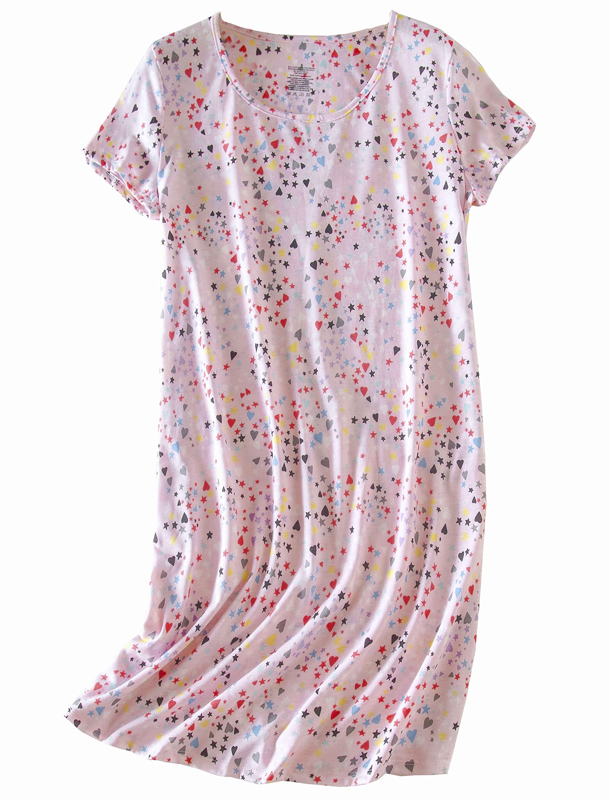 PNAEONG 3 Pack Women's Cotton Nightgown Gifts For Women Short Sleeves Shirt Casual Print Sleepdress SY003-Pink+Star+Coffee-XL