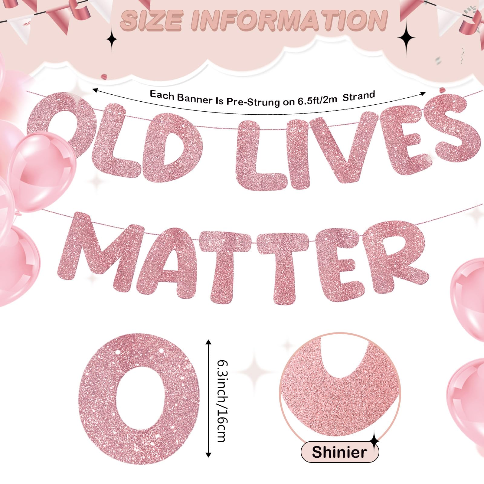 Fulmoon Pre Strung Old Lives Matter Banner 6.56 ft Funny Birthday Retirement Party Decorations 80th 70th 60th 50th Retirement Party Garland Bunting Decorations for Men Women (Glitter Rose Gold)