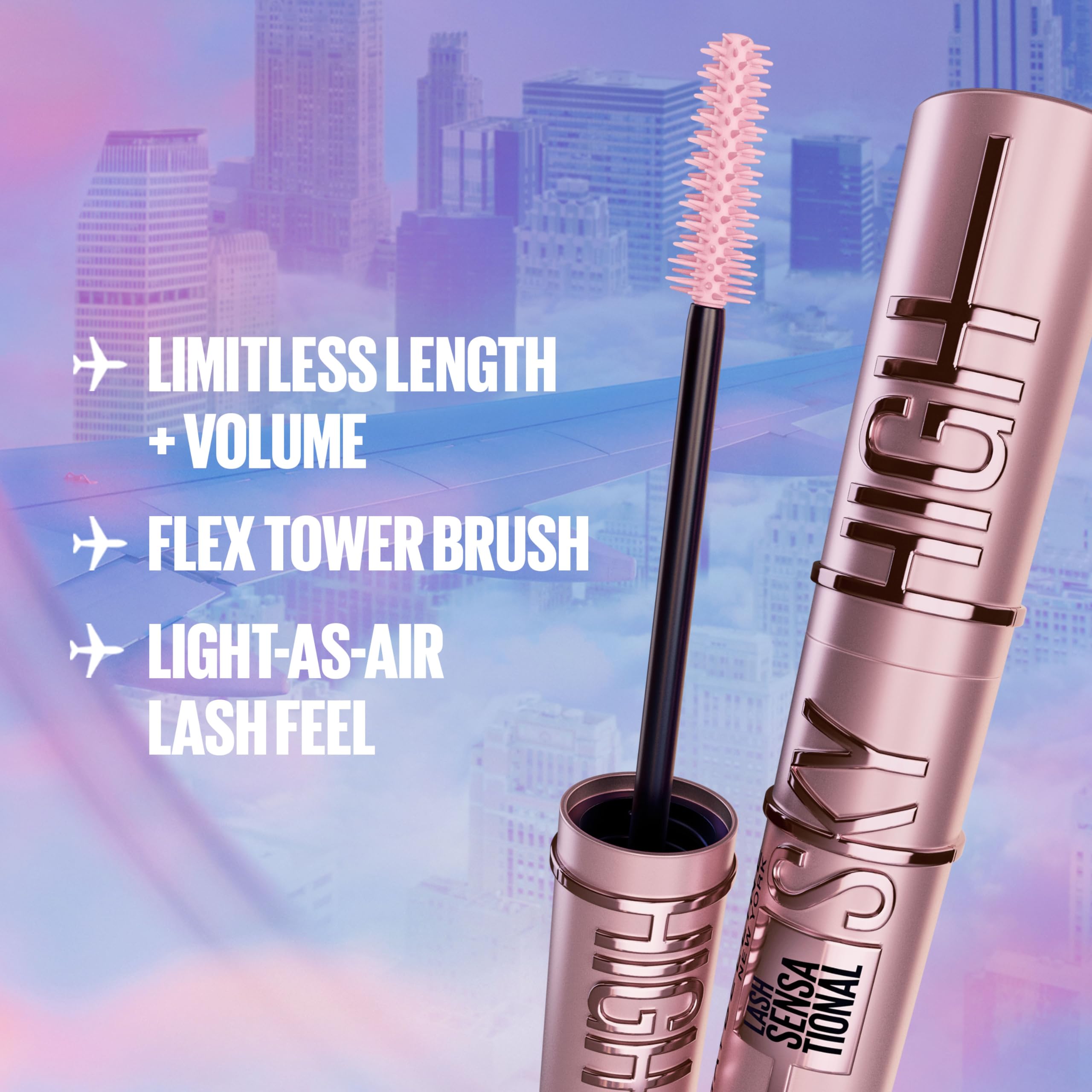 Maybelline Lash Sensational Sky High Washable Mascara Makeup, Volumizing, Lengthening, Defining, Curling, Multiplying, Buildable Formula, Blackest Black, 1 Count