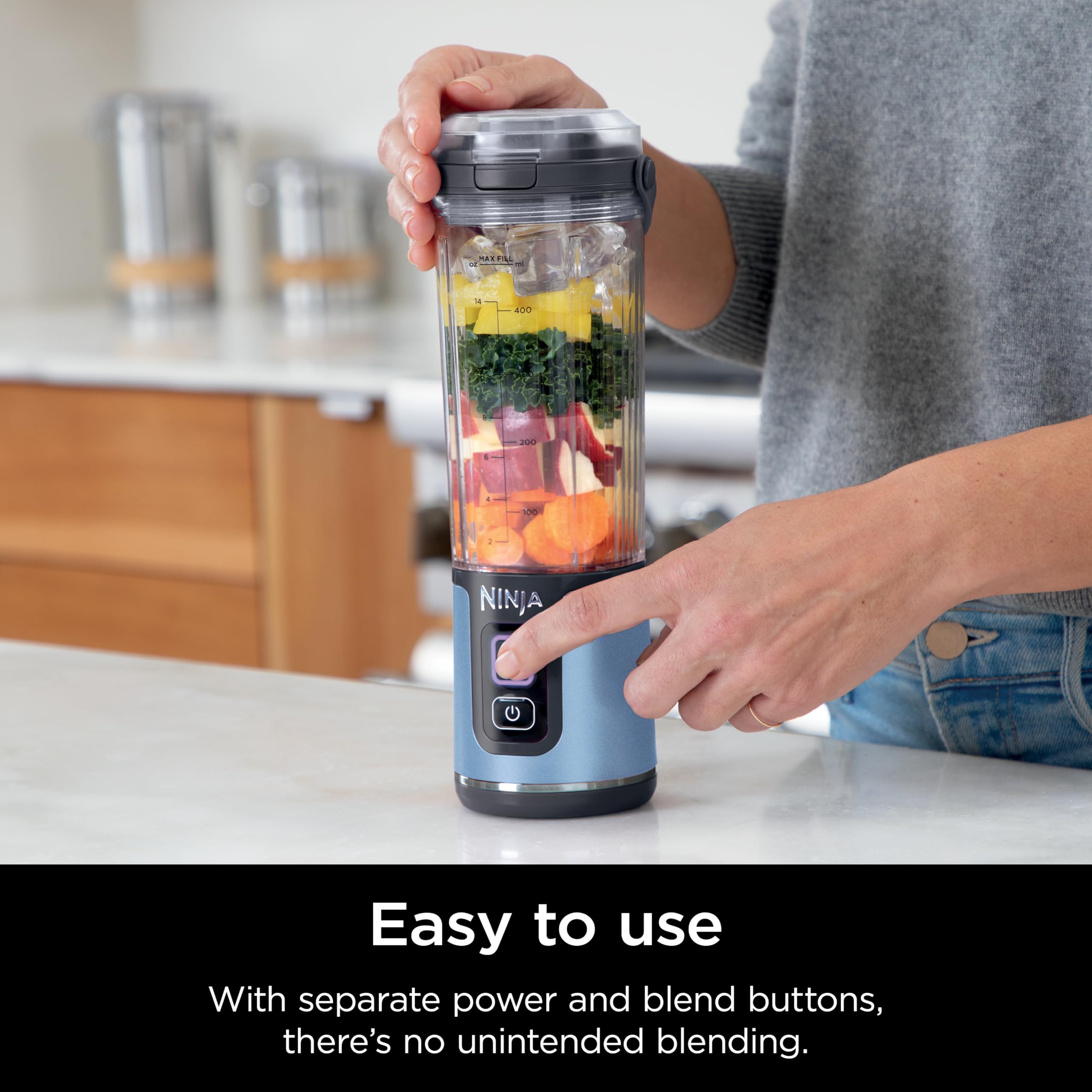 Ninja Blast Portable Blender, Cordless, 18oz. Vessel, Personal Blender For-Shakes and Smoothies, BPA Free, Leakproof-Lid and Sip Spout, USB-C Rechargeable, Dishwasher Safe, Metallic Blue, BC151BM