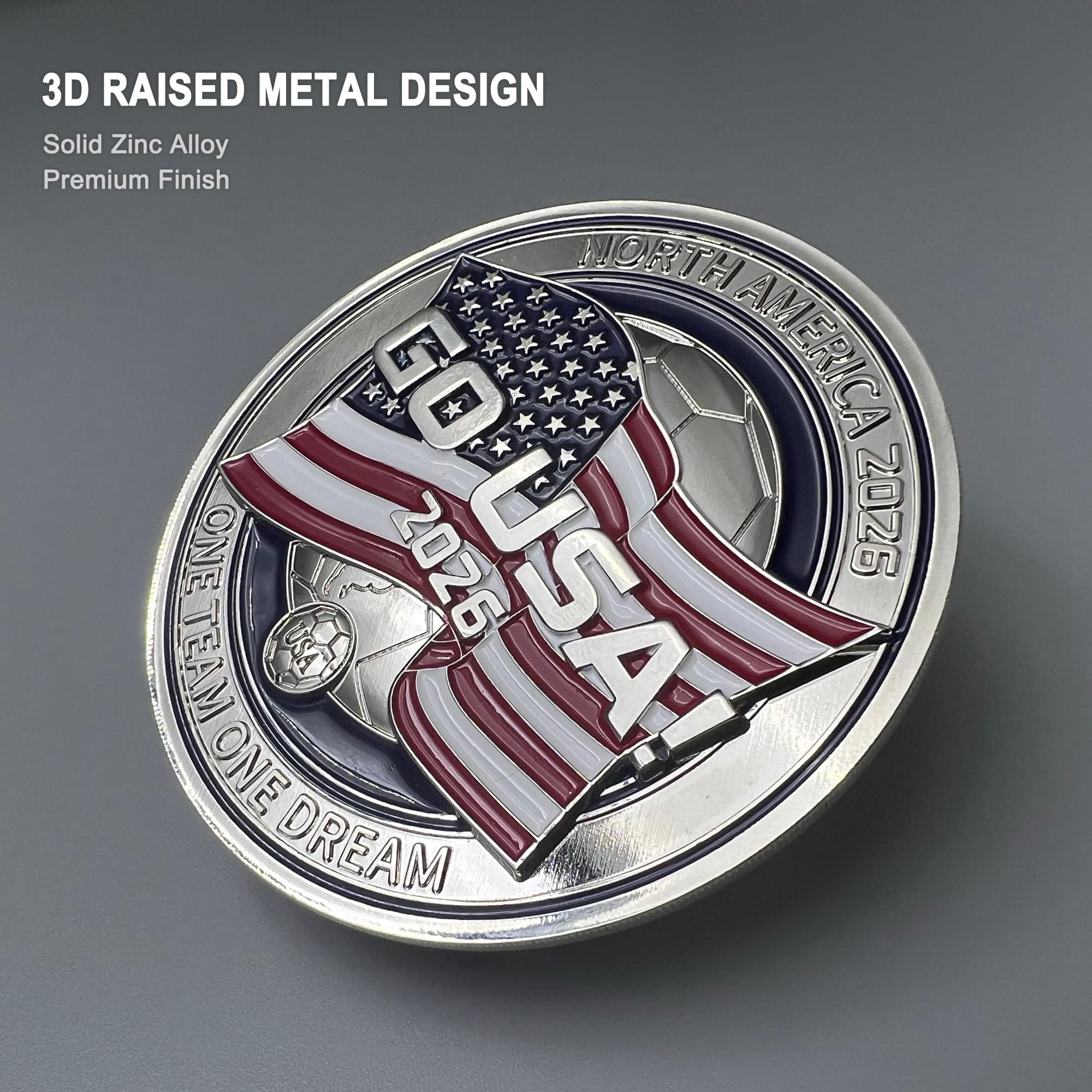 USA Soccer Fridge Magnet, Go USA 2026 Fan Gift, 3D Metal Coin-Style Magnet with Ridged Edge, Solid Zinc Alloy Collectible, Premium Gift Box Included