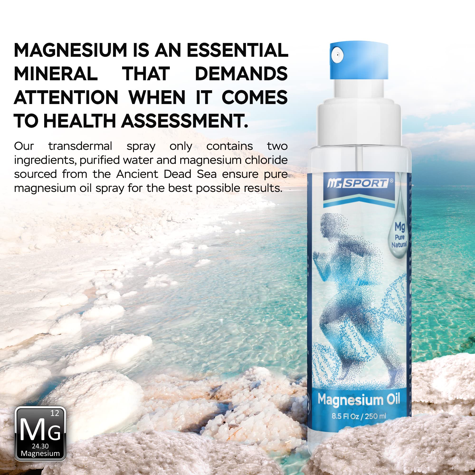 Magnesium Spray – 8.5 fl oz – High Absorption 100% Pure Magnesium Chloride, NO preservatives from The Dead Sea – Supports Muscle Recovery and Leg Cramp Relief