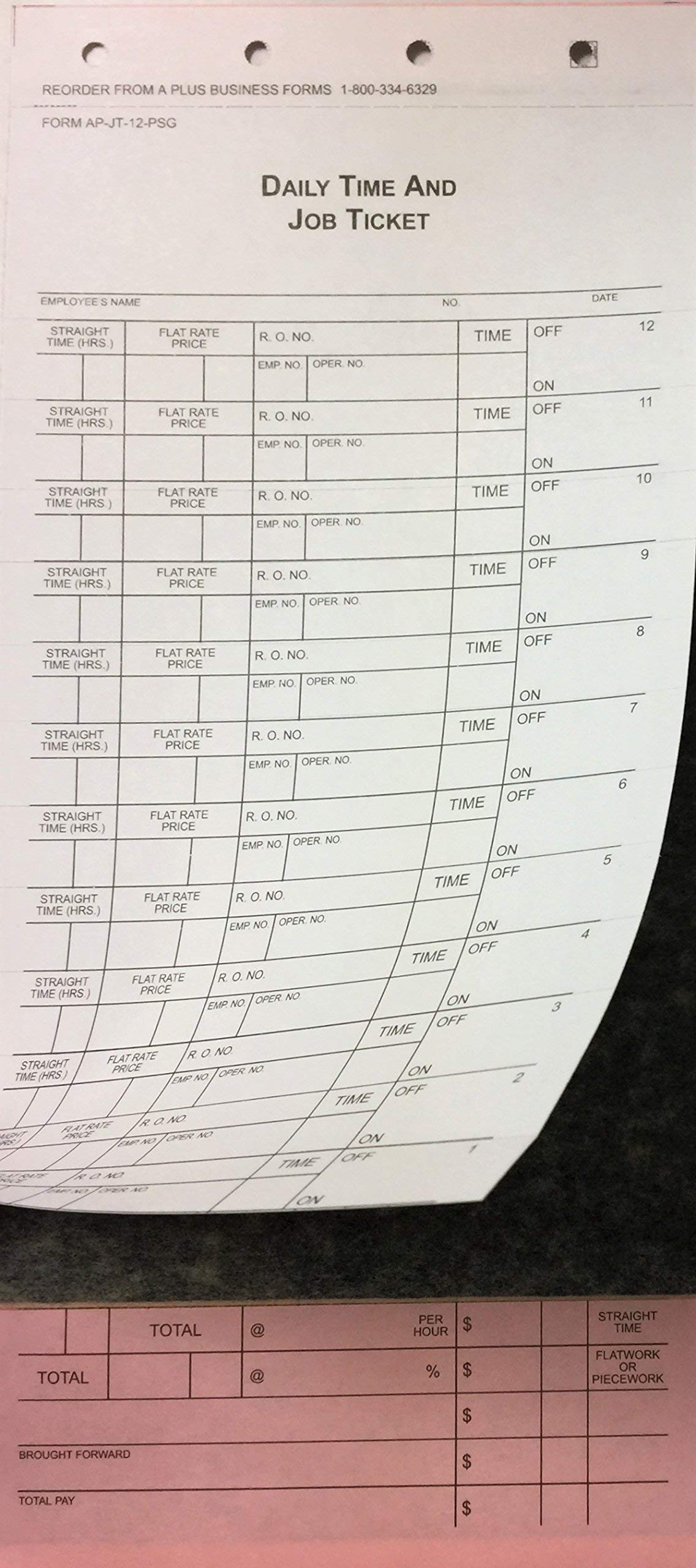 12 Flag Mechanics Daily Time and Job Ticket JT-12-PSG by A+ (500 Per Box)(V2)