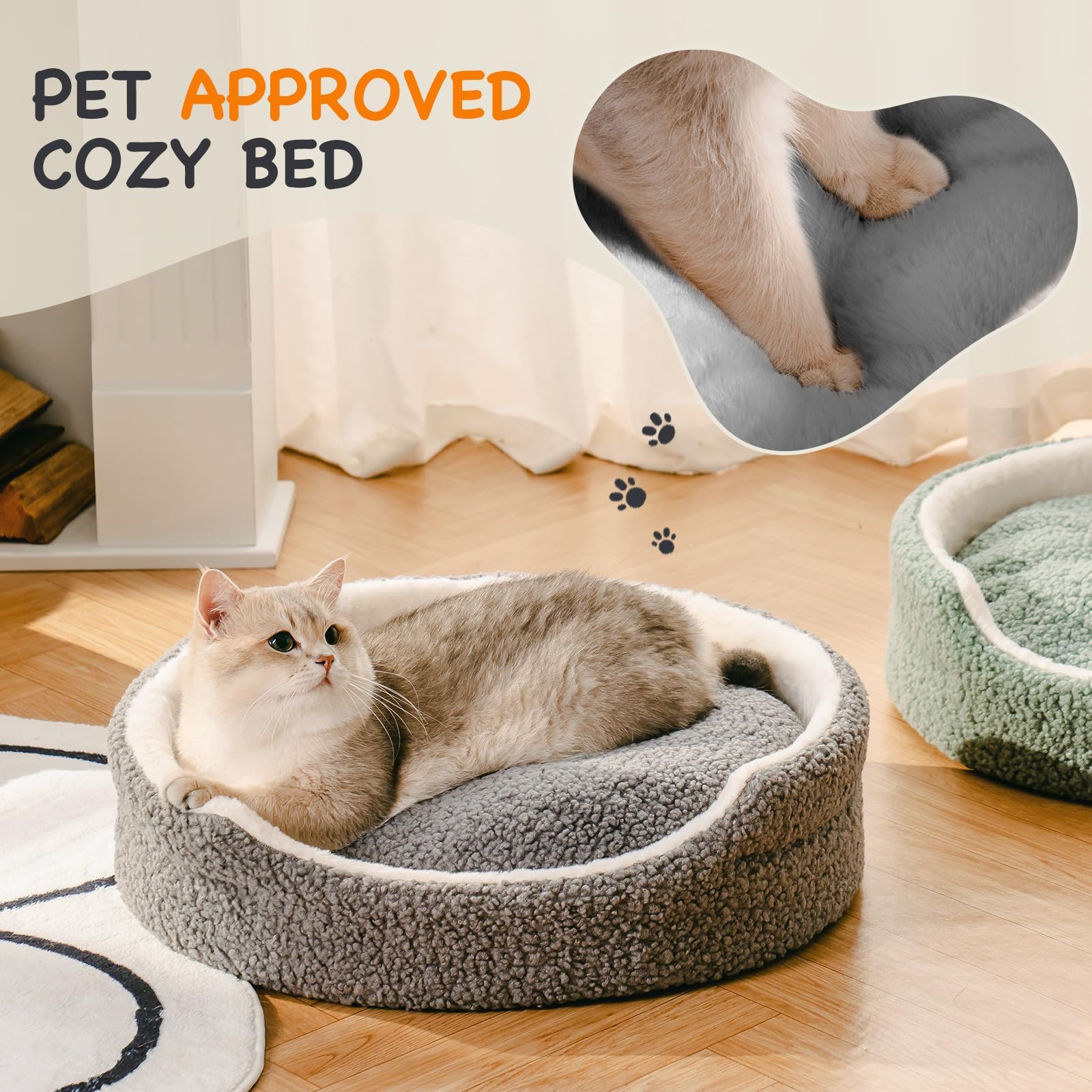 Mewoo Dog Beds for Small Dogs Cat Beds for Indoor Cats, Washable Pet Bed for Kitten and Puppy with Non-Slip Bottom (Grey, 23.0" L X 23.0" W X 7.0" Th)