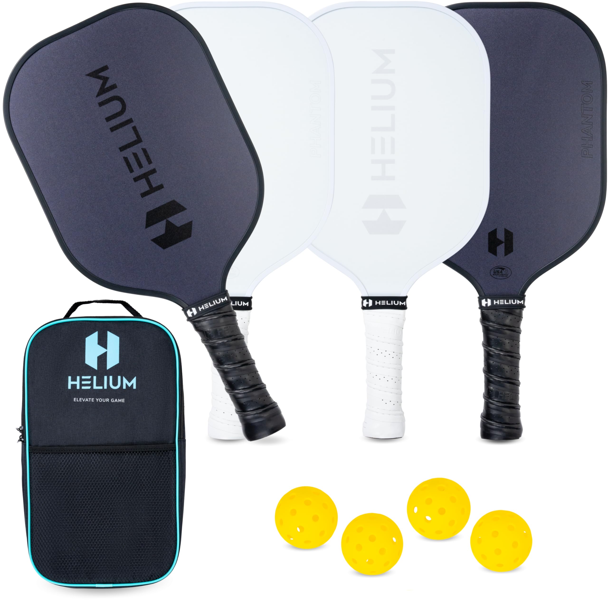 Helium Pickleball Paddles Set of 4 - USAPA Certified - Graphite Fiberglass Surface, Lightweight Honeycomb Core