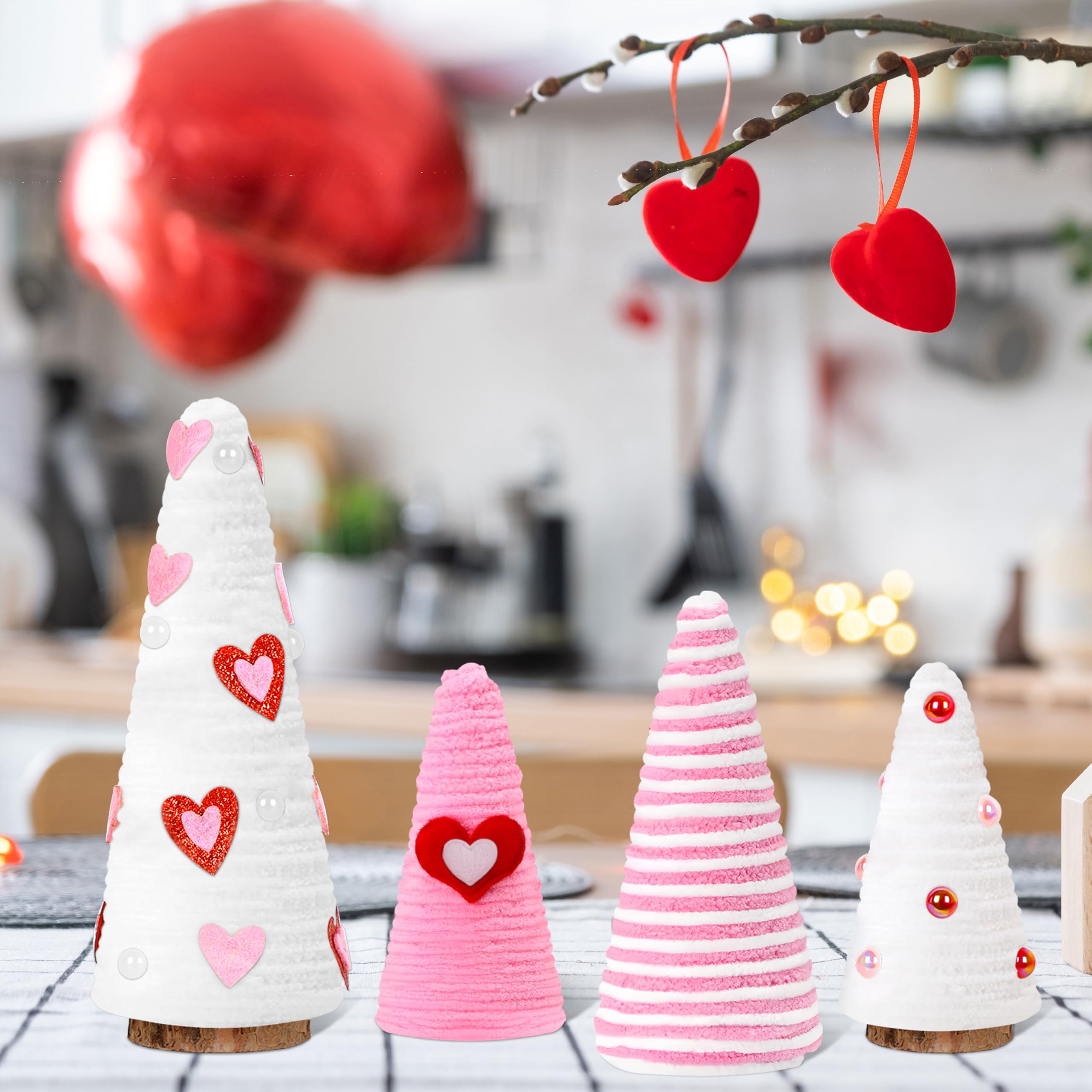 luck sea 4PCS Valentines Day Decor Tree Table Centerpieces: Pink Red White Valentine's Decorations for Farmhouse Tiered Tray, Home, Kitchen