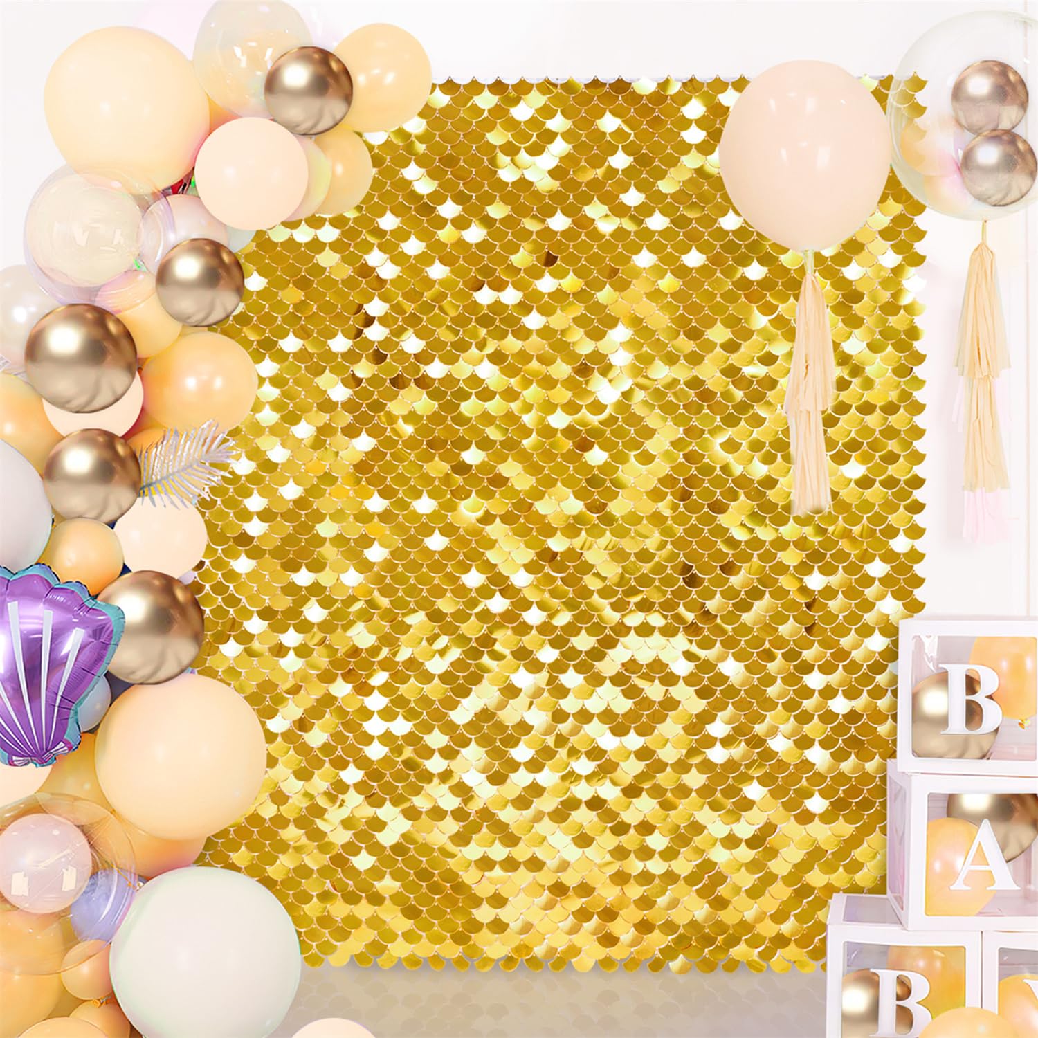 Square Sequin Wall Panels Shimmer Wall Birthday Party Backdrop Decorations Background 3ftx4ft Gold