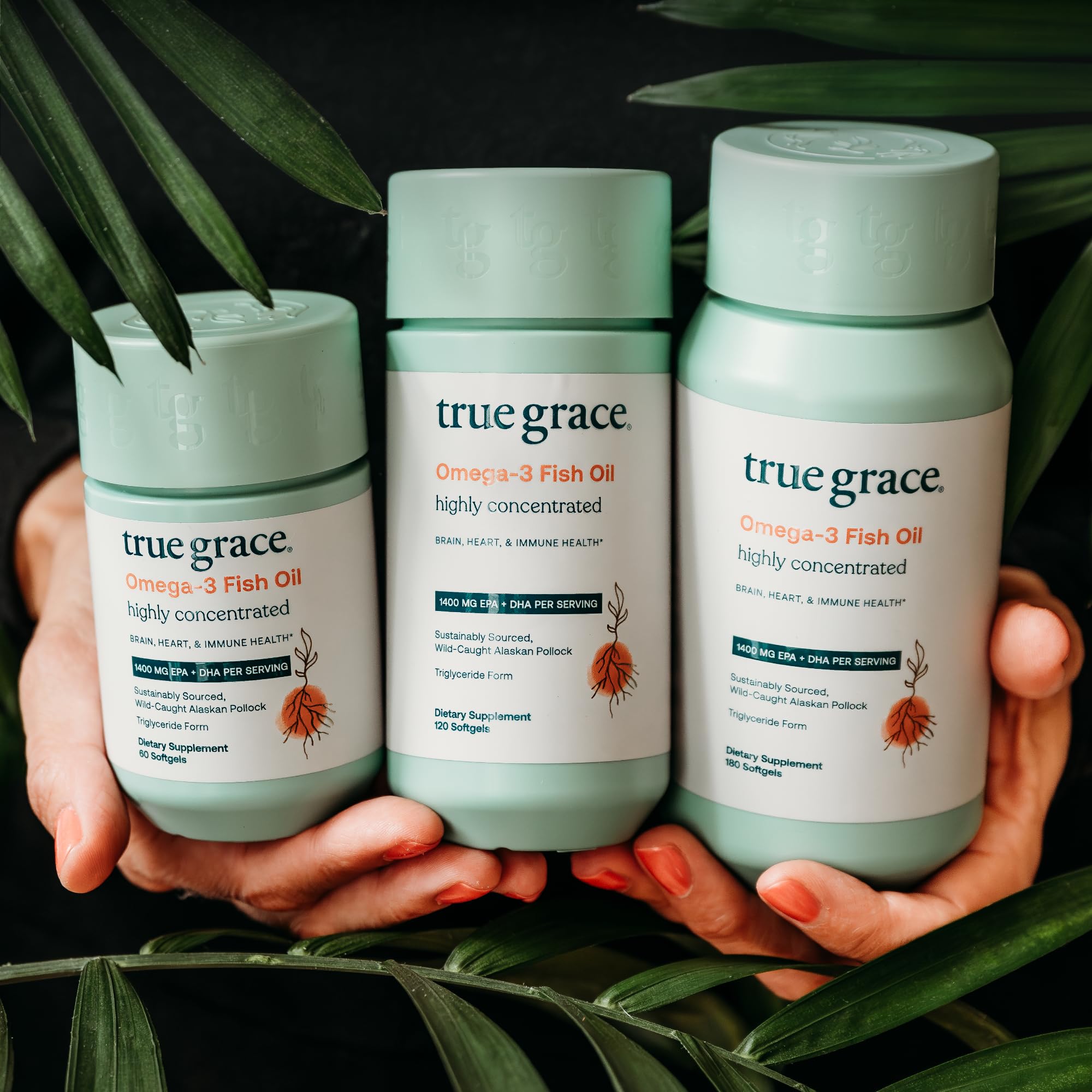True Grace Omega-3 Fish Oil - 180 Softgels - 1400 mg EPA + DHA - Brain, Heart, Joint & Immune Health - Organic, Gluten Free, Soy Free