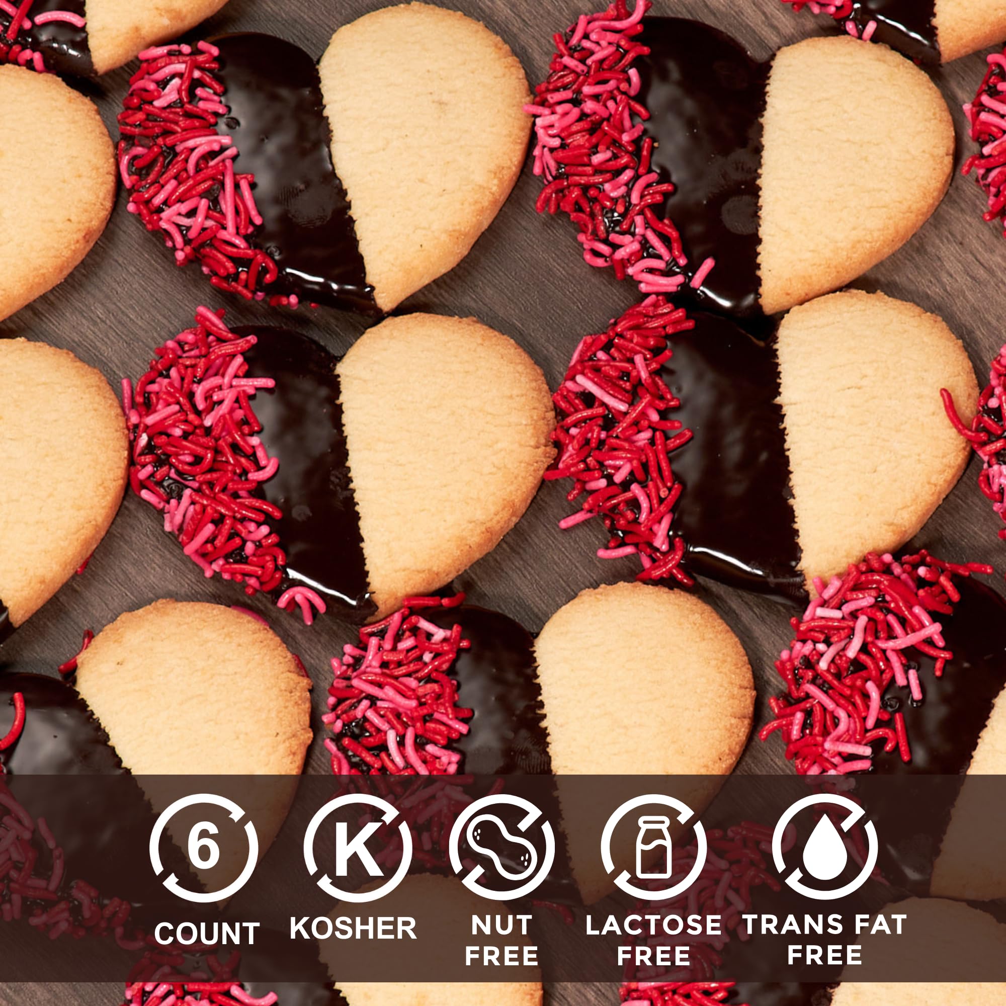 Heart Shaped Chocolate Cookies With Red Sprinkles |[6 Count] Cookies Individually Wrapped | Fathers Day Food Gifts for Dad Husband Grandpa | Kosher, Nut Free | Stern’s Bakery