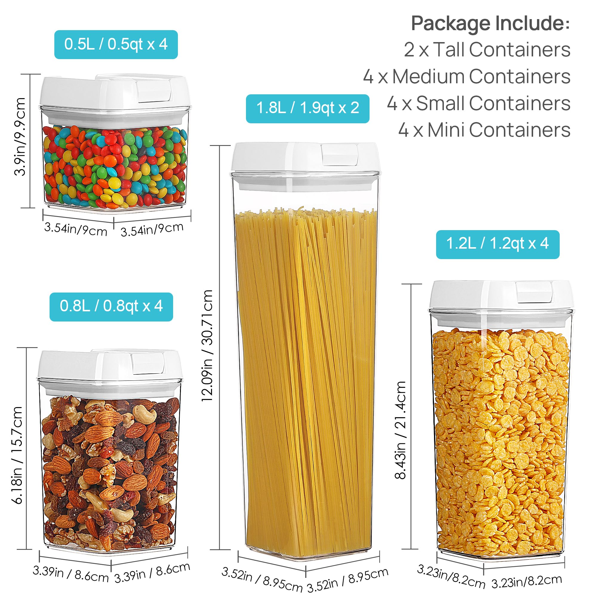 Vtopmart 14 PCS Airtight Food Storage Containers Set, BPA Free Plastic Kitchen Pantry Organizer, with Easy Lock Lids for Pasta Spaghetti Cereal Snack Flour Sugar Rice Organization, Include 24 Labels