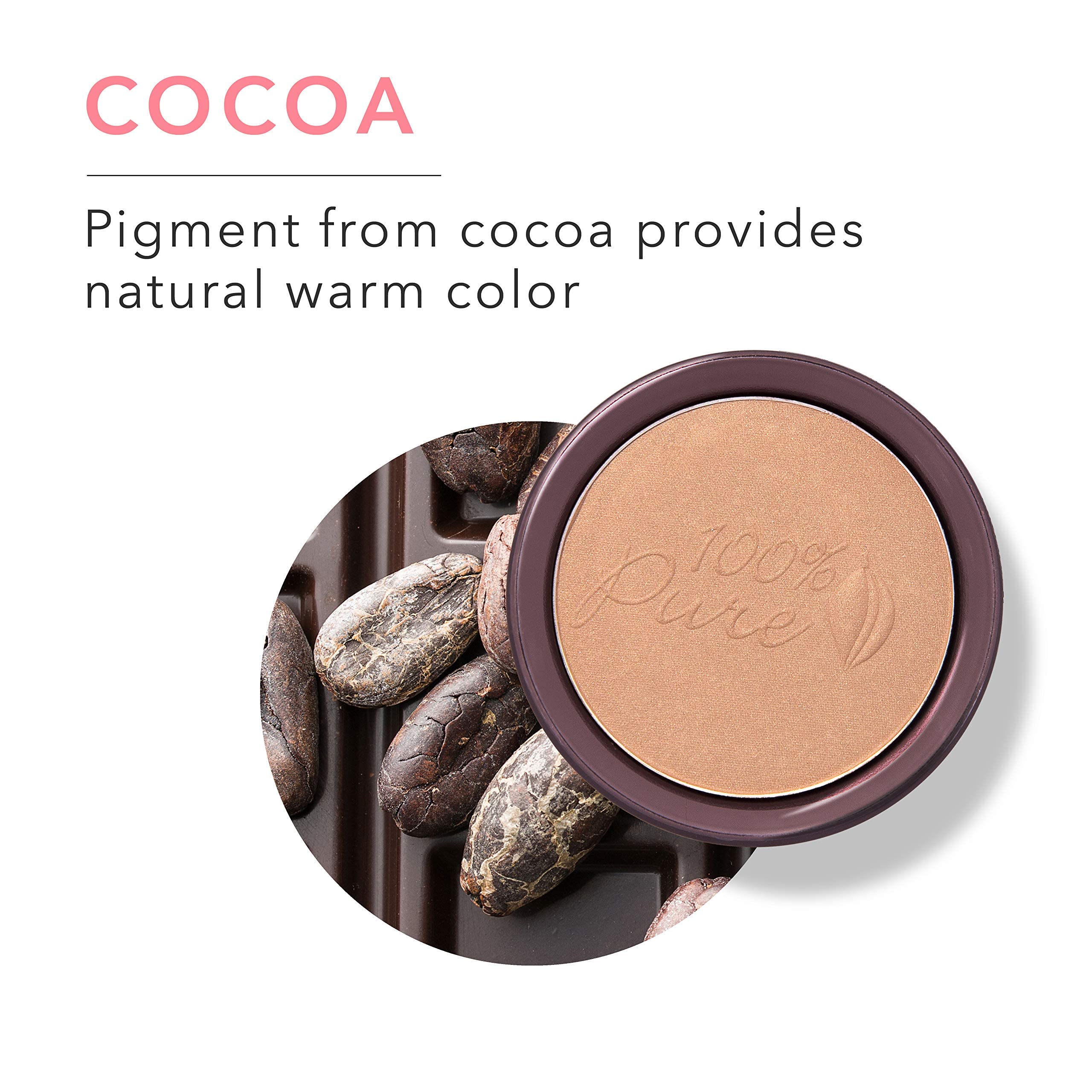 100% PURE Cocoa Pigmented Bronzer Powder for Face Makeup Contour Soft Shimmer Sun Kissed Glow Cocoa Gem (Light Peachy Brown w/Golden Undertones) - 0.32 Oz