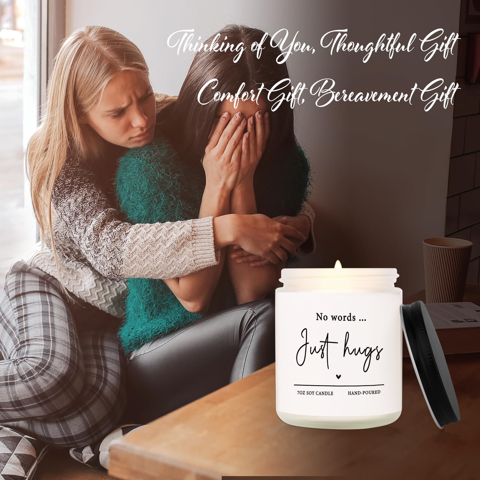 Shqiueos Sympathy Gifts for Loss of Loved One-No Words Just Hugs 7oz Lavender Scented Candle, Bereavement Gift Idea, Memorial, Grief Gift, Thinking of You, Get Well, Cheer Up, Comfort Condolence Gift