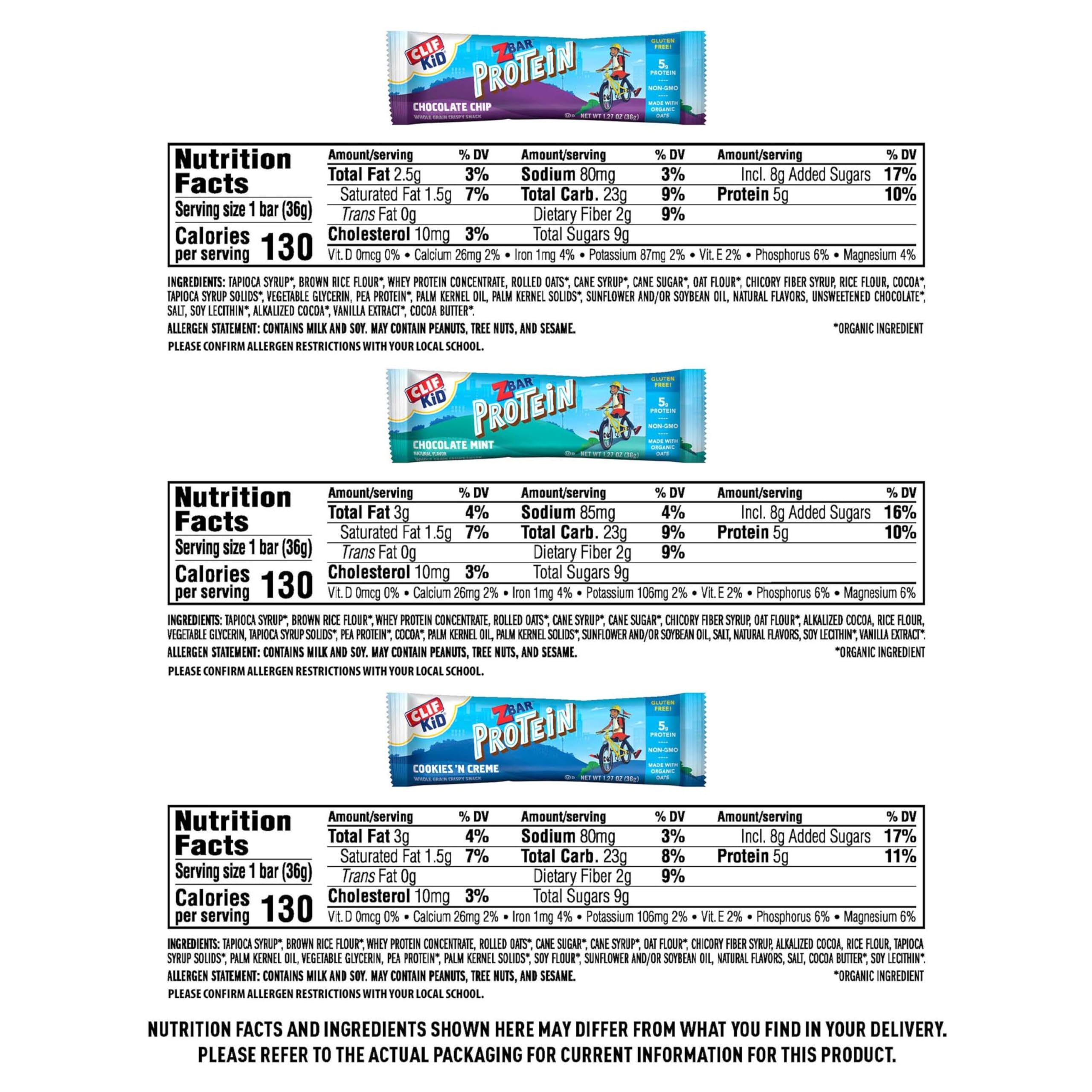 CLIF Kid Zbar and Zbar Protein - Variety Pack - Whole Grain Snack Bars - Made with Organic Oats - Non-GMO - 1.27 oz. (16 Count)