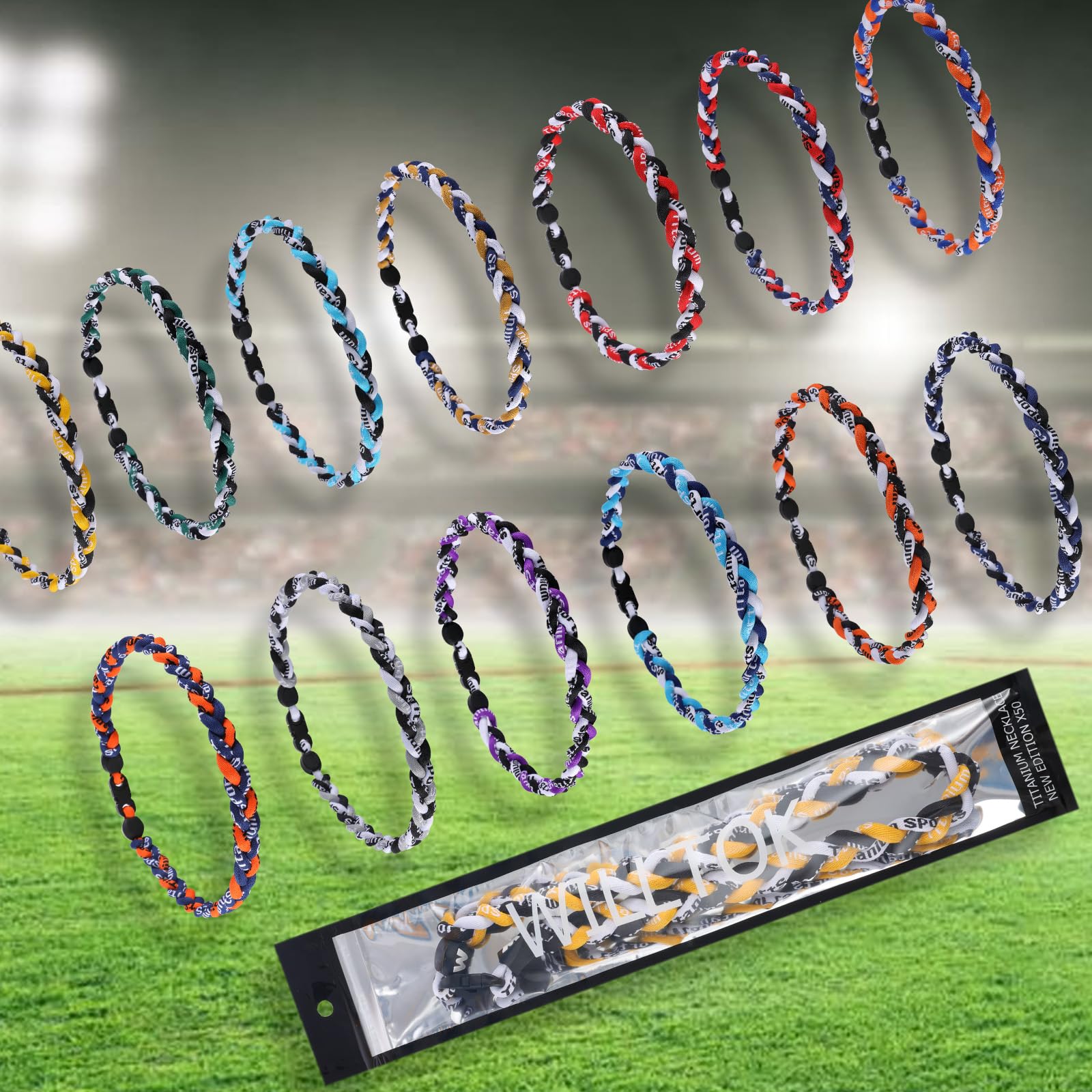 Willtok Premium 18inch Baseball Necklace, Sports Fan Necklaces, Baseball Rope Tornado Necklace