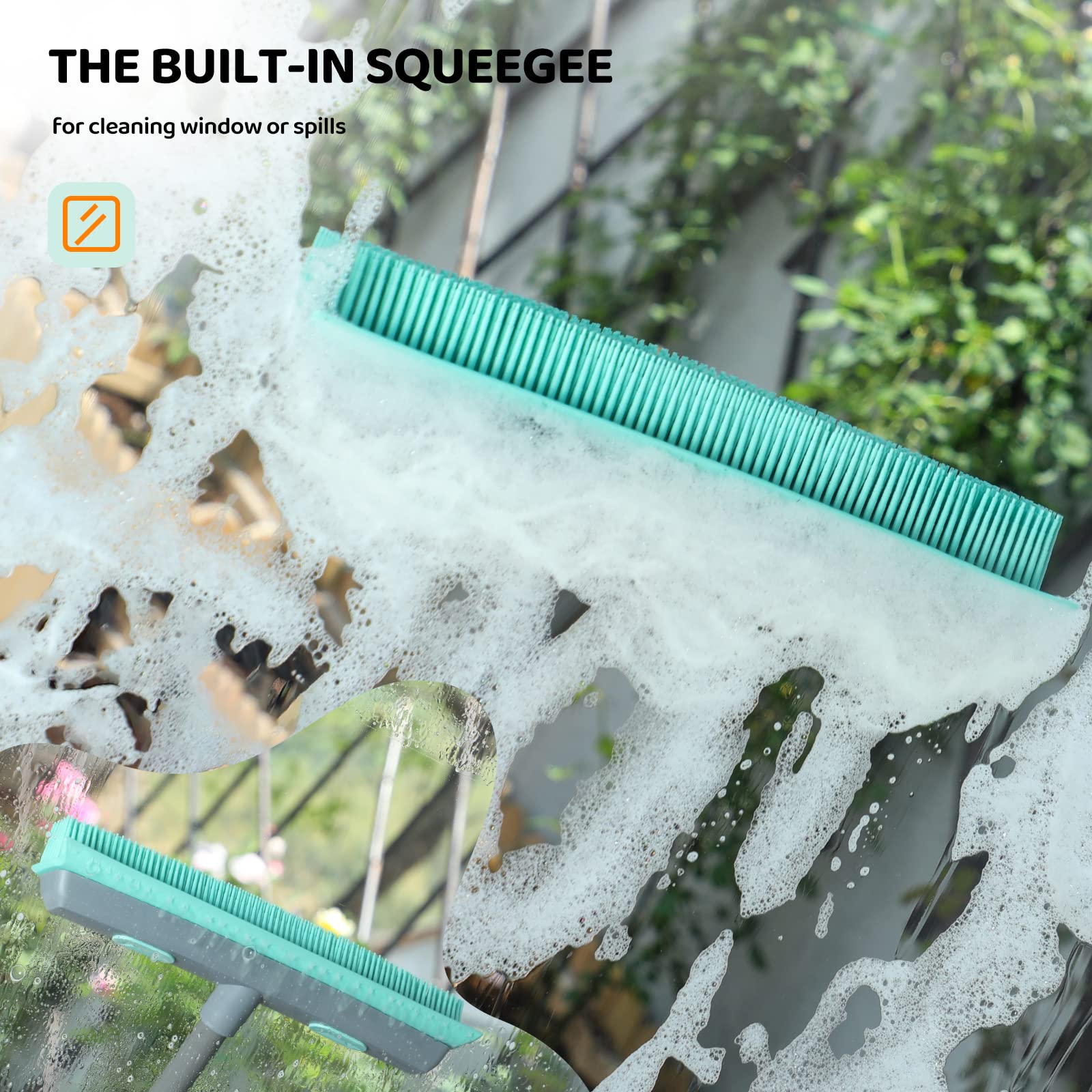 Conliwell Rubber Broom Carpet Rake for Pet Hair, Fur Remover Broom with Squeegee, Portable Detailing Lint Remover Brush (Iron)