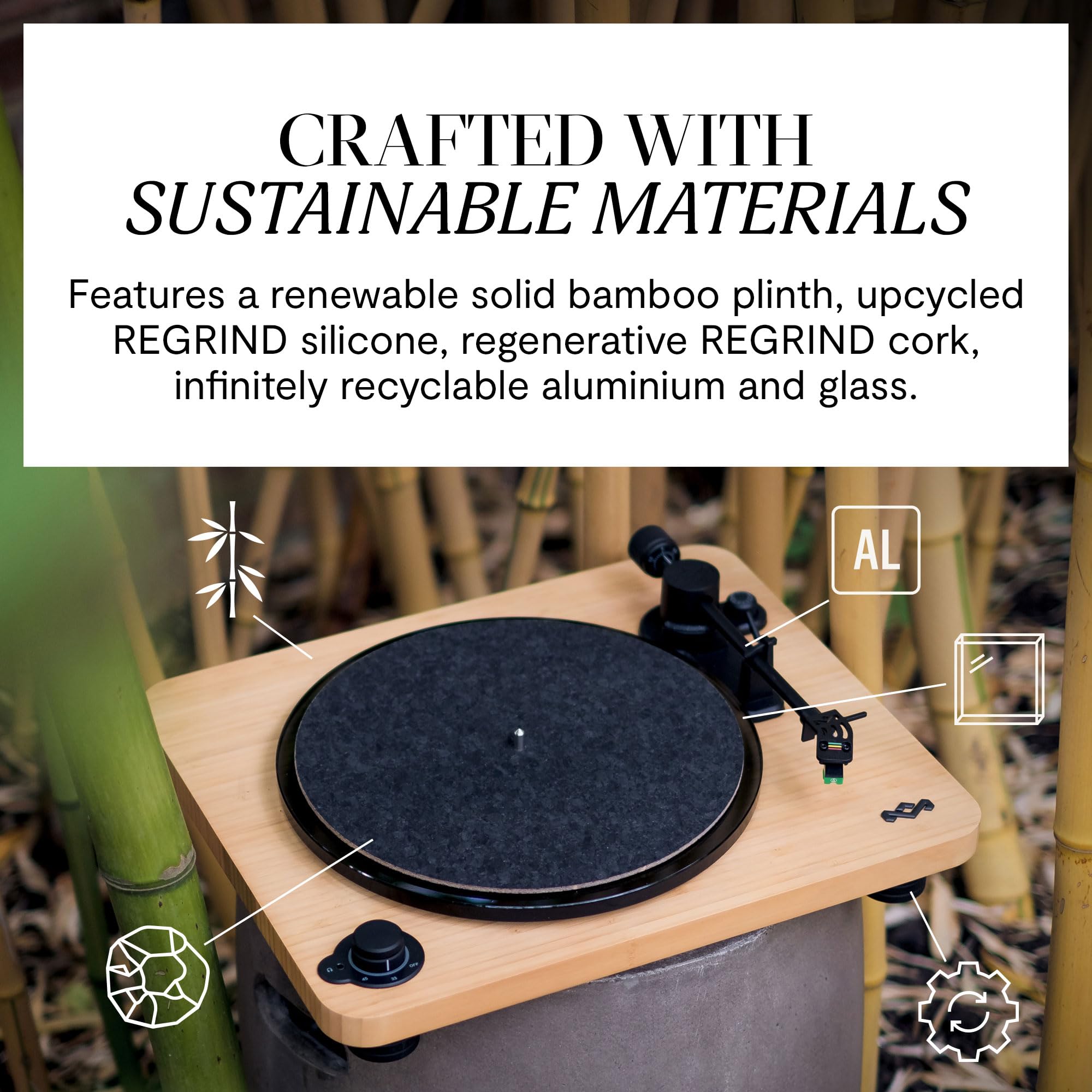 House of Marley Stir It Up Lux Wireless Turntable: Vinyl Record Player with Wireless Bluetooth Connectivity, Built-in Pre-Amp, and Sustainable Materials
