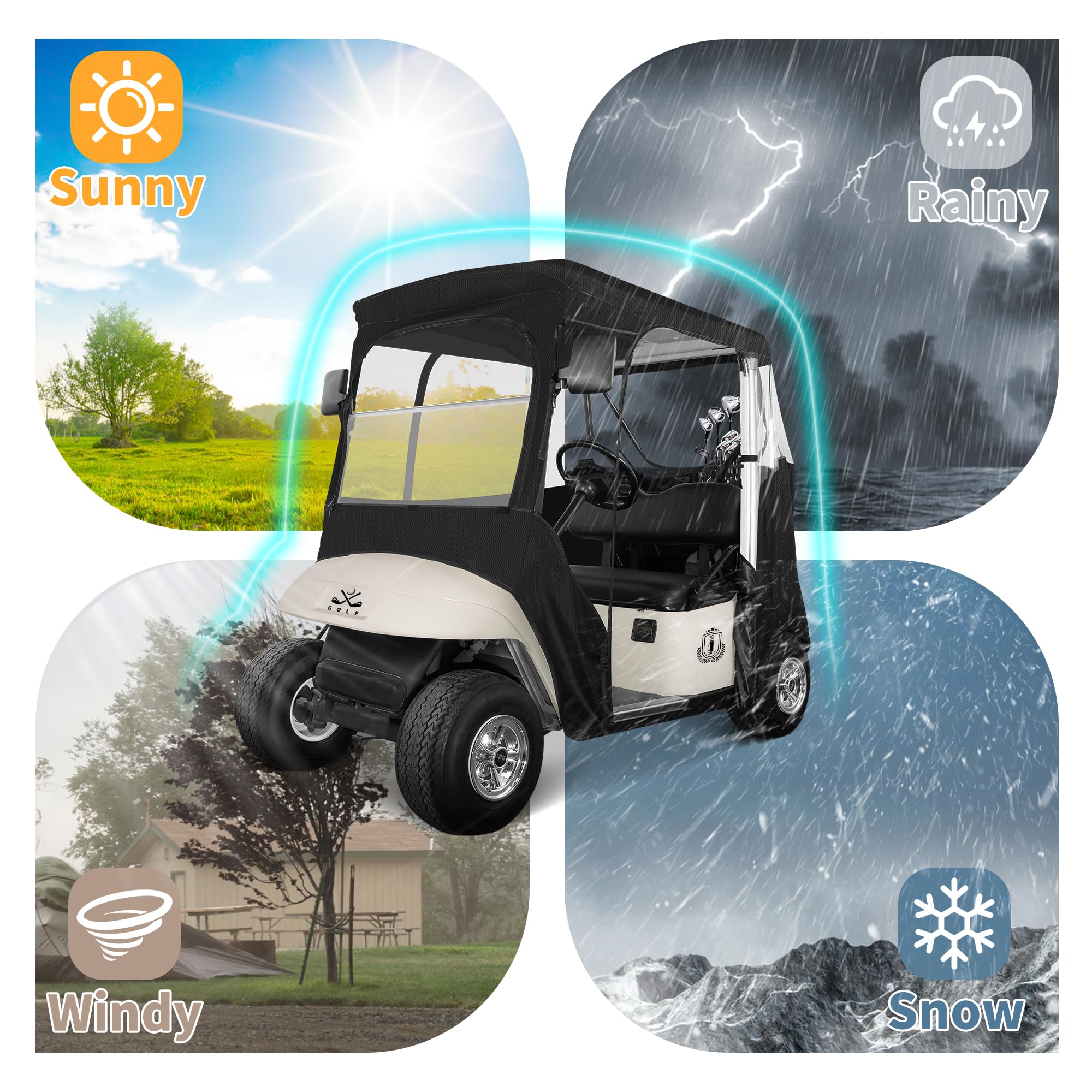 10L0L Golf Cart Enclosure Compatible with EZGO TXT RXV, Golf Cart Cover Waterproof Windproof Portable Transparent Storage Driving 4 Sided Enclosure