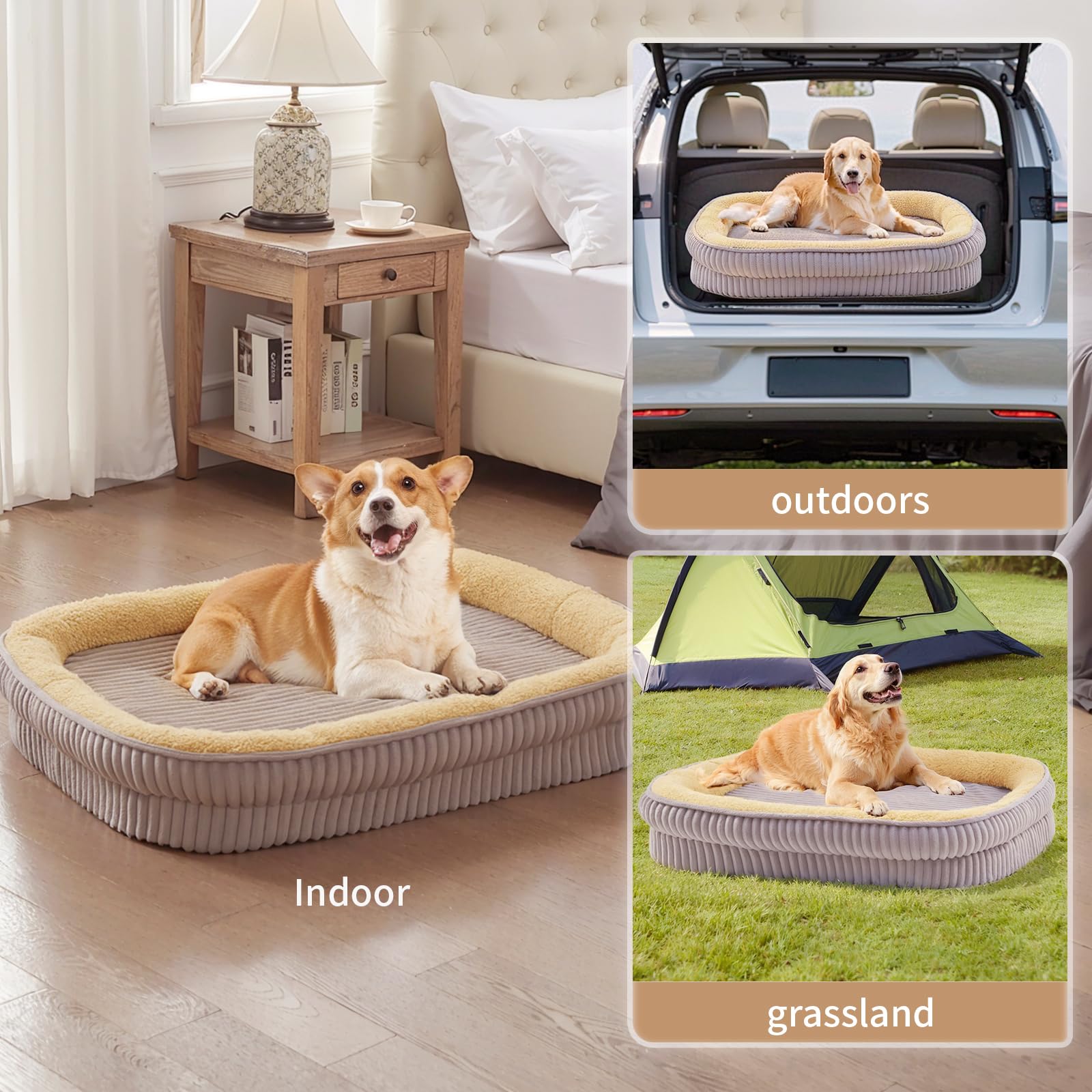 DEBANG HOME Orthopedic Dog Bed for Medium Dogs Breeds, High Density Egg Crate Foam Dog Sofa Beds,Oval Kennel Bed, Pet Couch Bed with Four Sided Bolster, Removable Washable Cover& Non-Slip Bottom