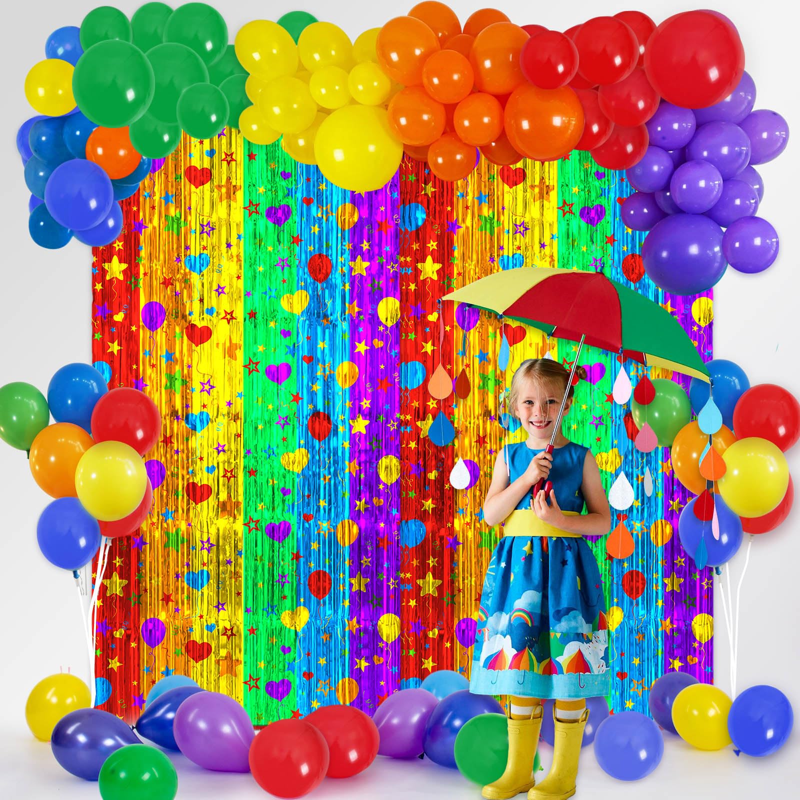 Avezano 134PCS Rainbow Party Decorations, Pride Decorations Metallic Tinsel Foil Fringe Balloons Arch Garland Kit Backdrop for Birthday Decor Pride Mouth Selfie Picture Photo Booth Props Supplies