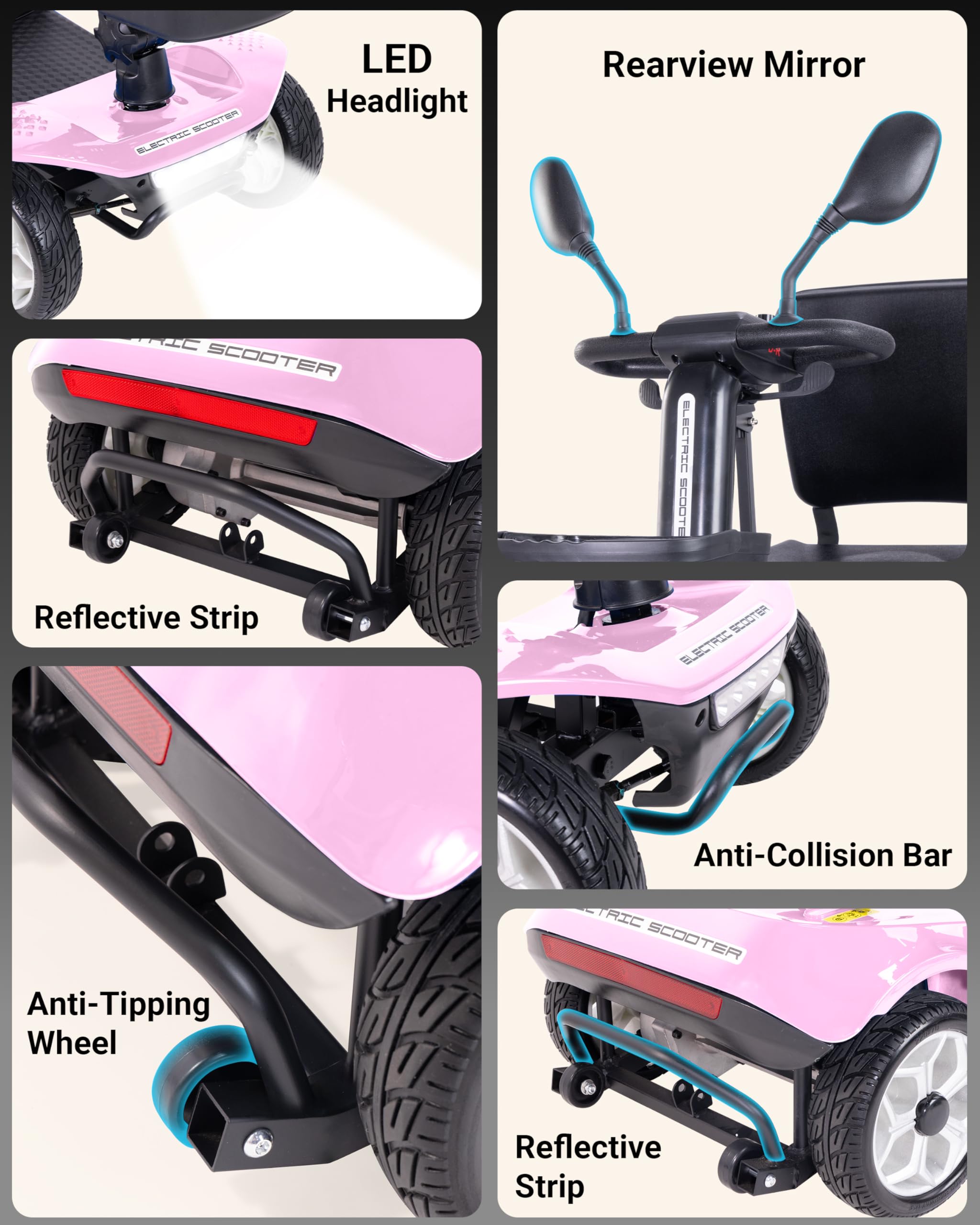 4 Wheel Mobility Scooter 400 LB Capacity, Heavy Duty Electric Scooter for Adults with Adjustable Seat & 27.6” Armrest Spacing, Powered Mobility scooters for Commuting Community & Outdoor Camping, Pink