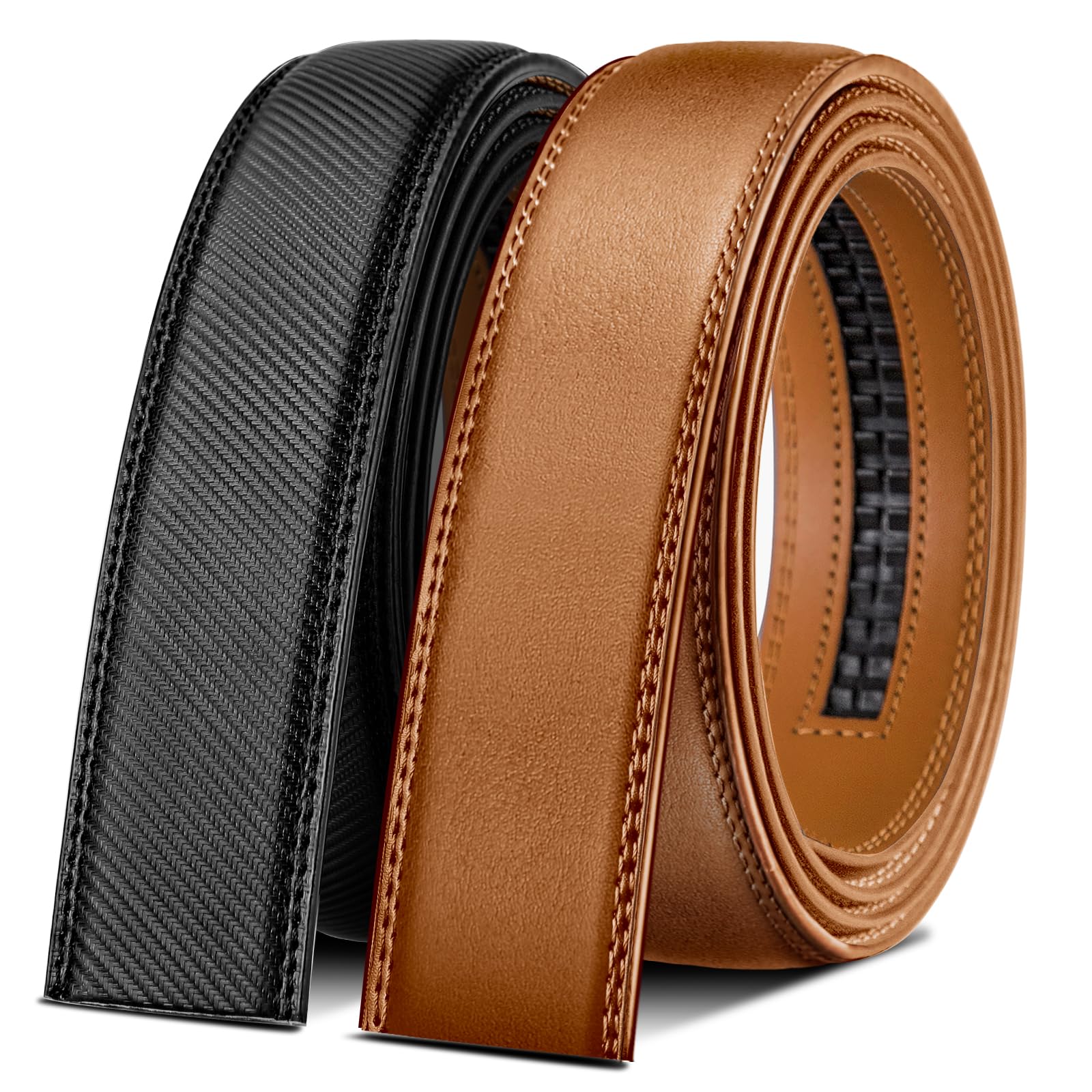 BULLIANT Belt Strap for Men Ratchet Belts Genuine Leather Width 1 3/8",Cut for Fit(Black/Orange Brown,26"-40" Waist Adjustable)