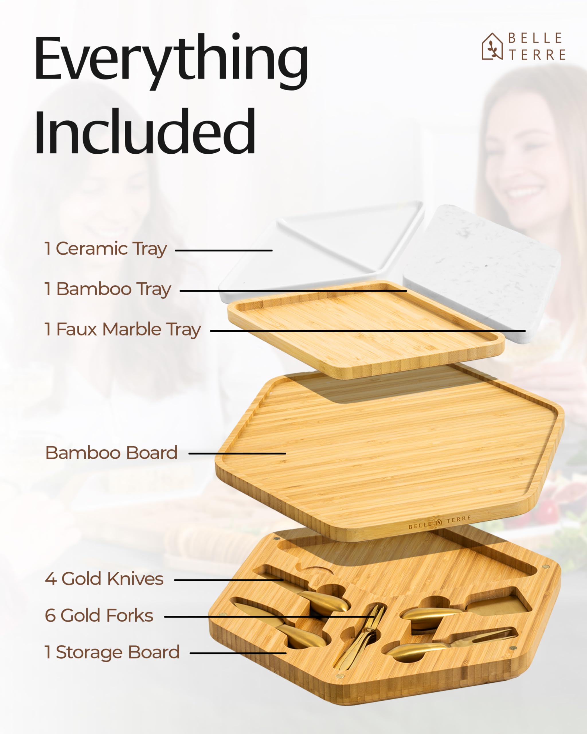 Premium Bamboo Cheese Board and Knife Set - Versatile Charcuterie Board Gift Set with High-Grade Steel Gold Cutlery, Eco-Friendly Giant Modular Design for Entertaining, Ideal for Foodies & Couples