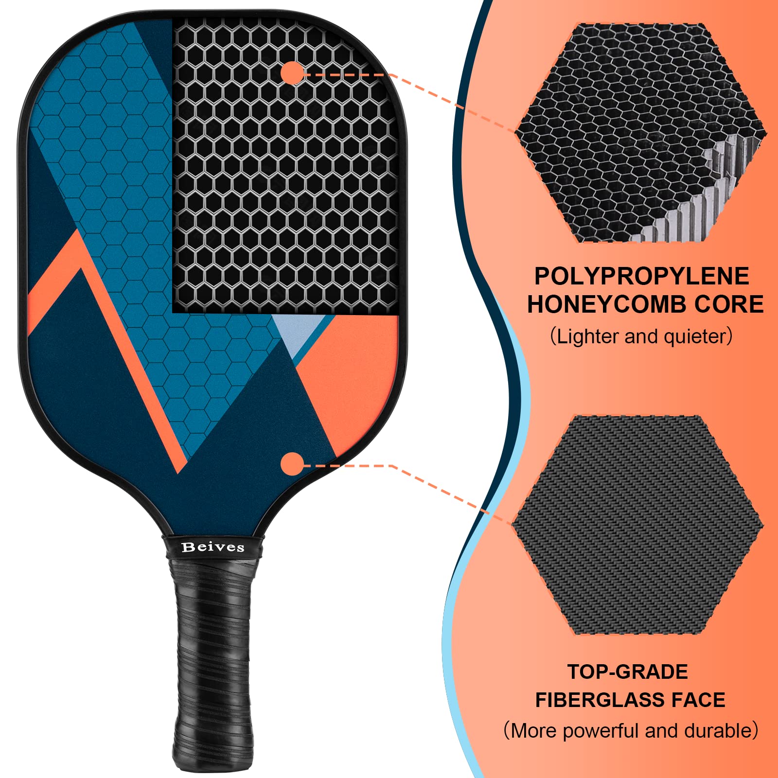 BEIVES Pickleball Paddles, Fiberglass Surface Pickleball Paddles Set of 4, Pickleball Set with 4 Pickleball Rackets, 4 Pickleball Balls, 1 Pickleball Bag, Pickle Ball Paddle Set for Men Women