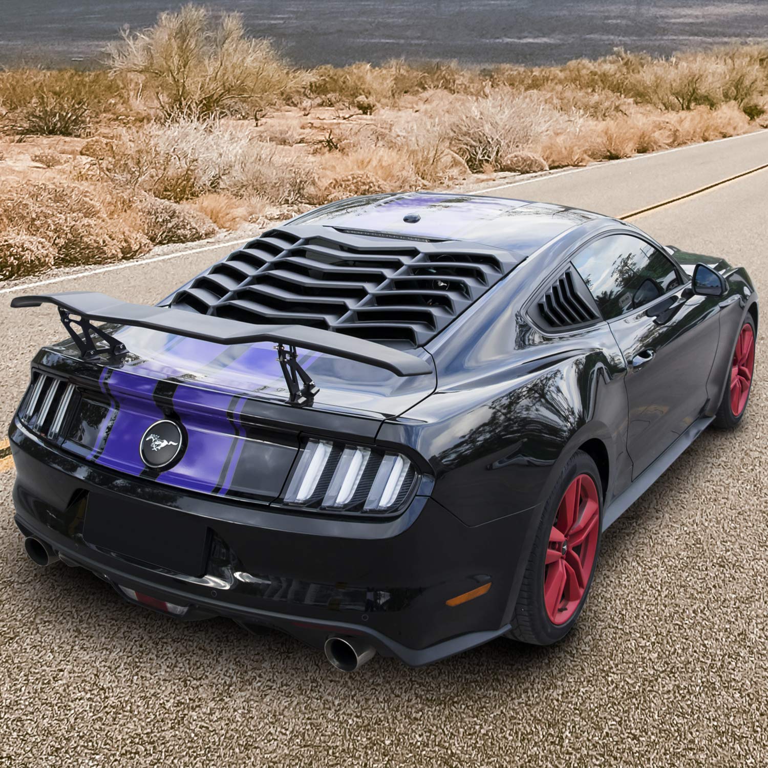 E-cowlboy Rear+Side Window Louvers for Ford Mustang 2015 2016 2017 2018 2019 2020 2021 2022 2023 Windshield Sun Shade Cover Vent GT Lambo Style Exterior Accessories All Weather ABS (Matte Black)