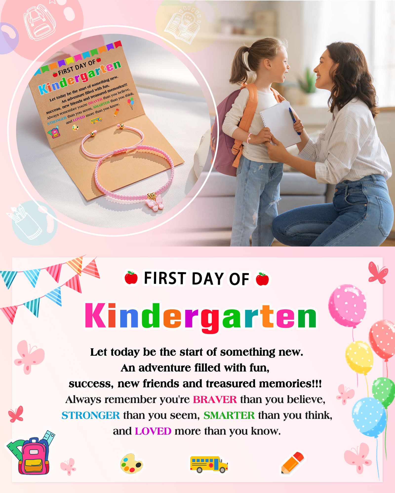 Kidbbi Back to School First Day of Kindergarten Bracelet First Day of School Bracelets Back to School Gifts for Kids Girls