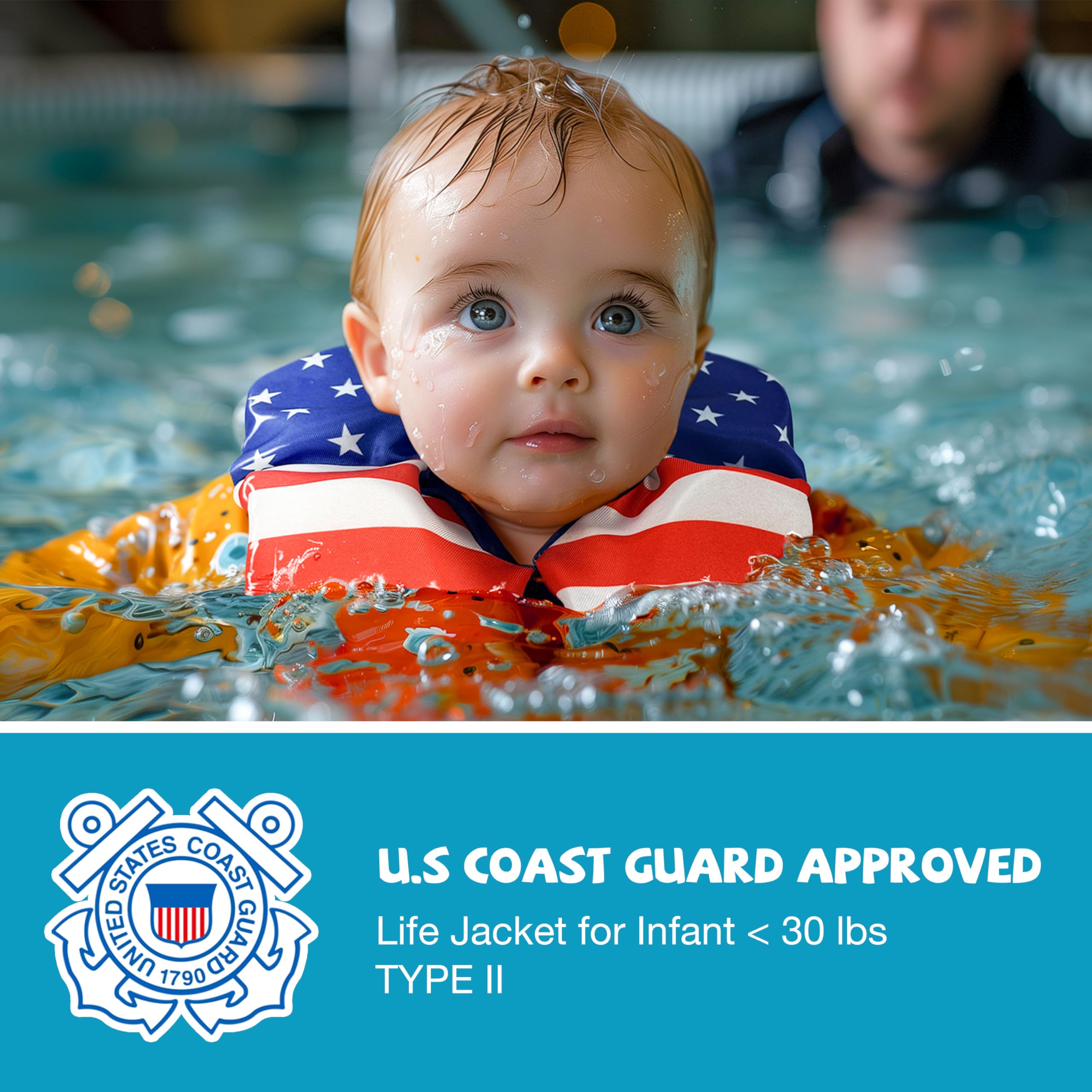 Toddler Swim Vest for Child 30-50 Pounds, Infant Life Jacket 0-30 lbs, Kids Water Wings Arm Floaties in Puddle/Sea (US - Flag)